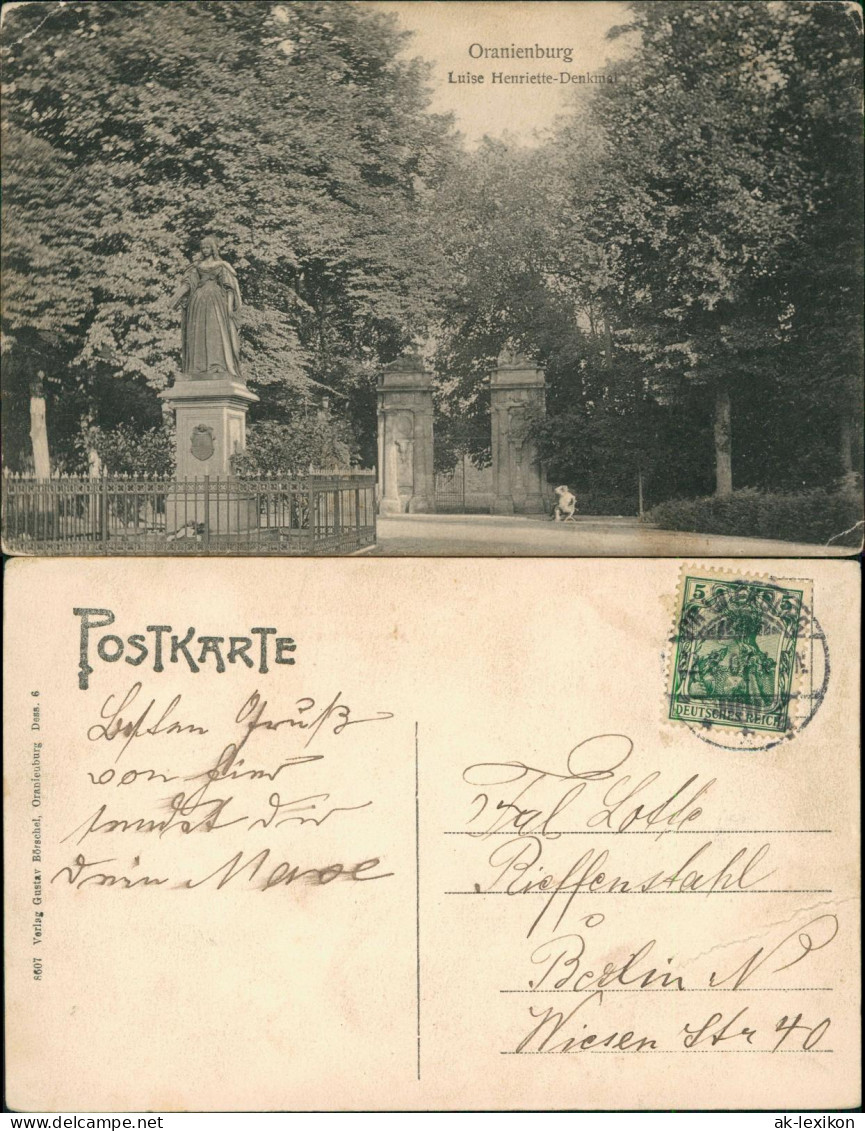 Ansichtskarte Oranienburg Luise Henriette-Denkmal 1909 - Oranienburg