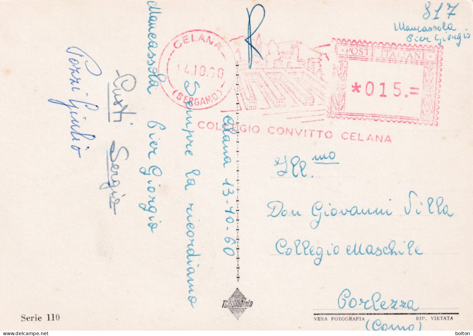 1960  Cartolina Con Affrancatura Meccanica Rossa EMA  COLLEGIO  CONVITTO CELANA - Poststempel