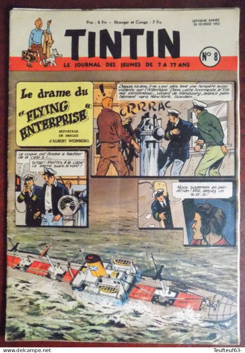 Tintin N° 8/1952 Couv. Weinberg - Kuifje