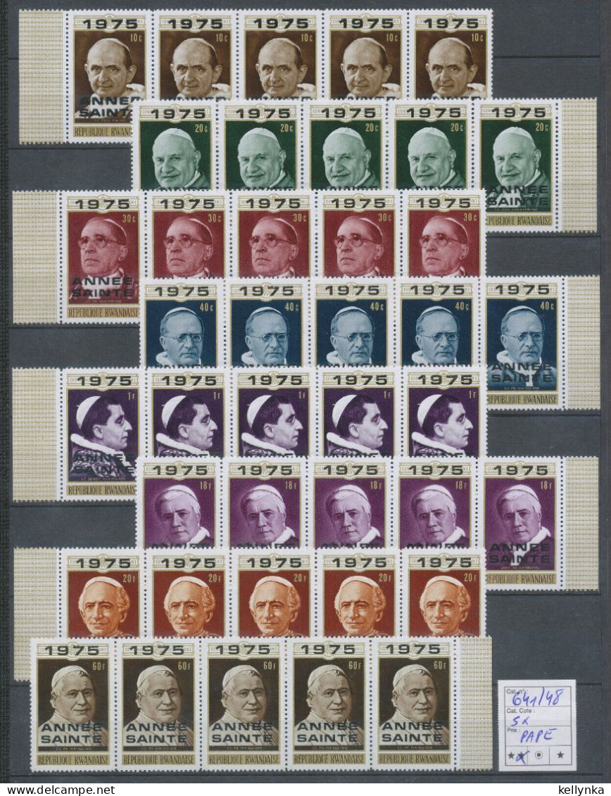 Rwanda - 641/648 - Bande De 5 - Papes - Année Sainte - 1975 - MNH - Unused Stamps