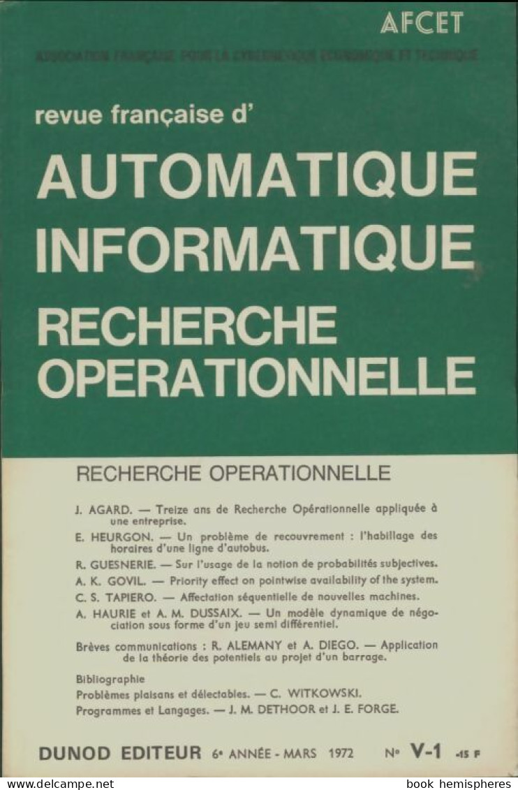 Revue Française Automatique Informatique Recherche Opérationnelle N°revue Française Automatique Info - Sin Clasificación