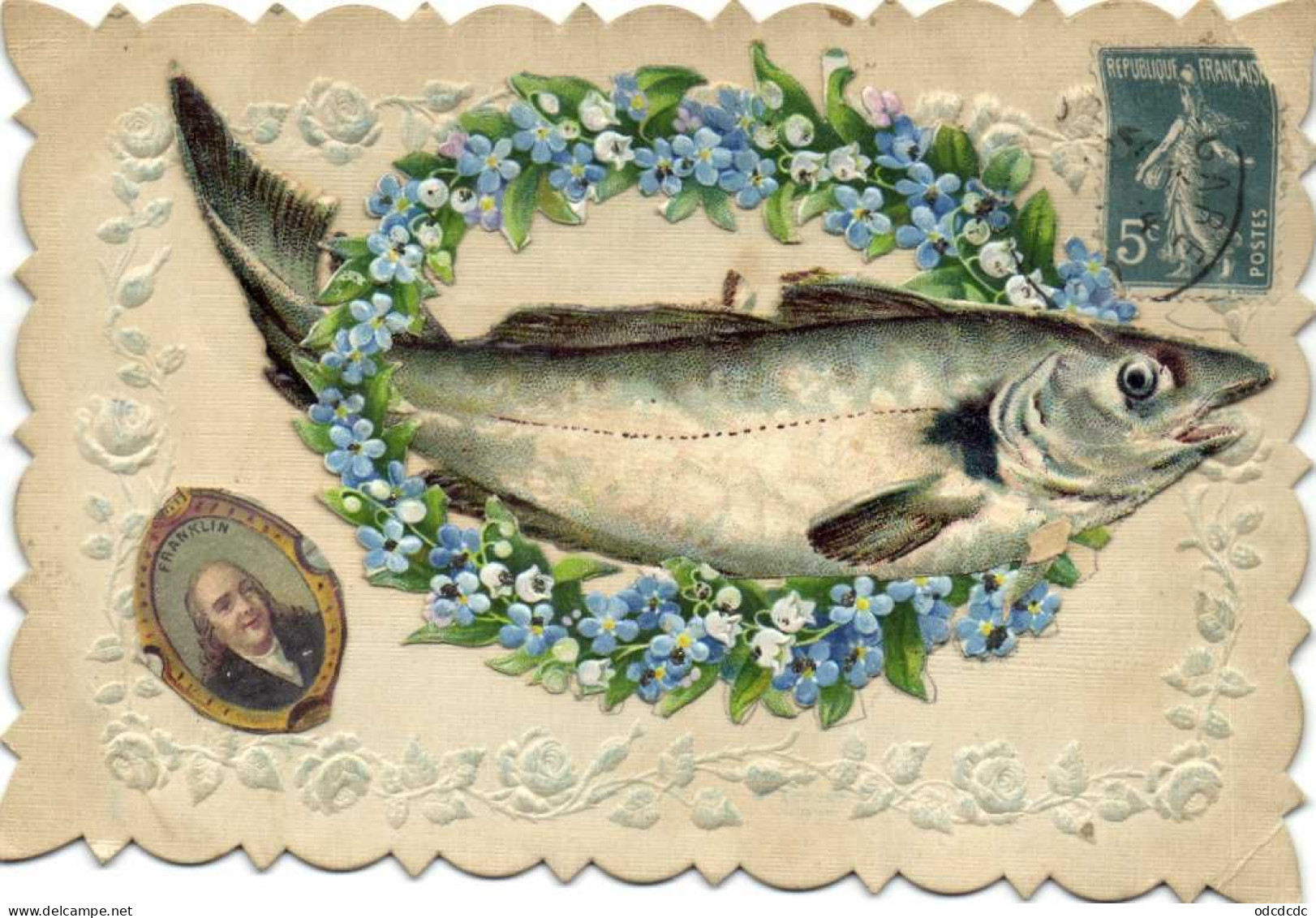 1er Avril Carte Gaufrée  Ajoutis Poisson Coutonne De Myosotie Portrait Personnage RV - Erster April