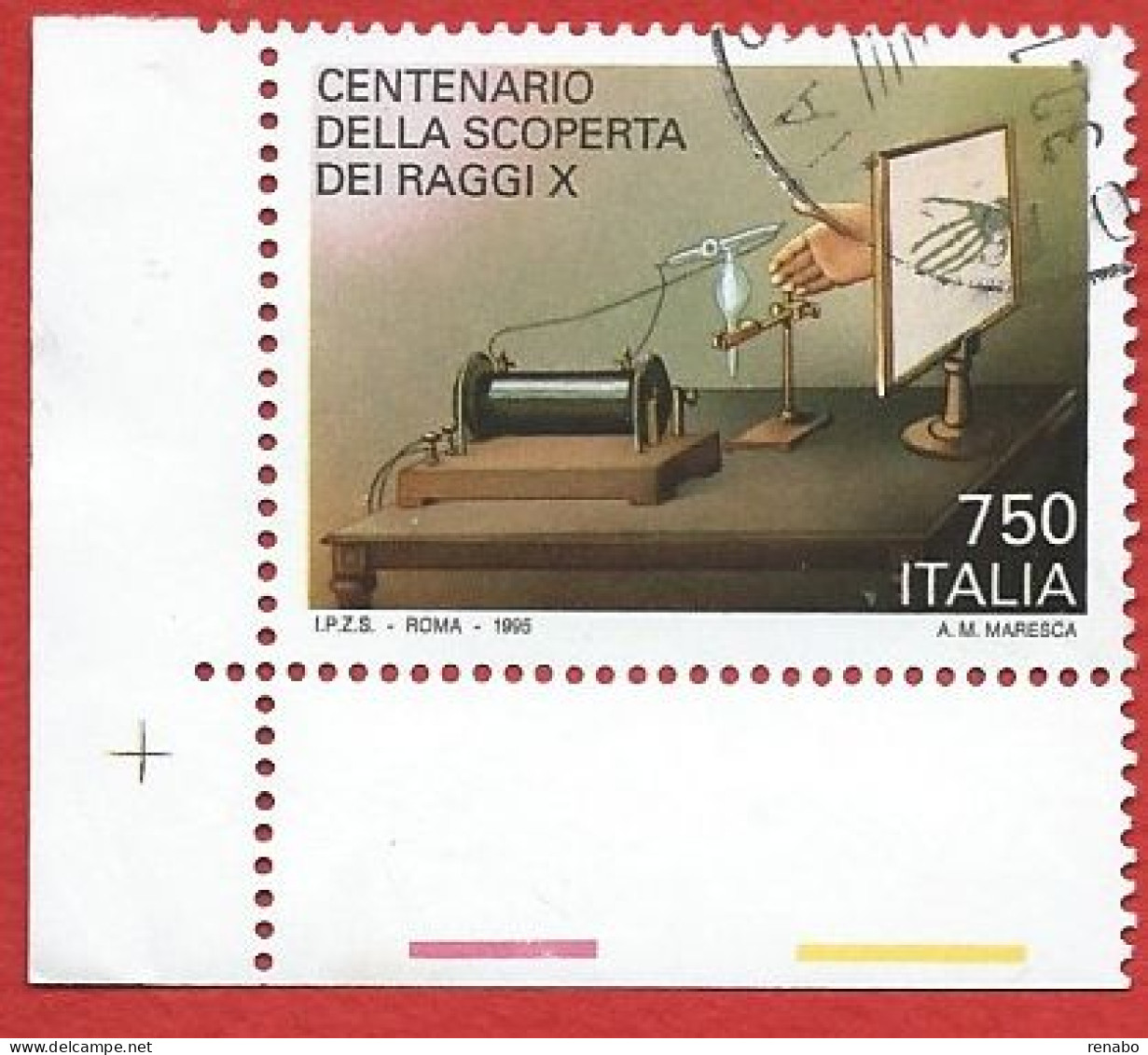 Italia 1995; Scoperta Dei Raggi X, Centenario. Francobollo D' Angolo. Usato - 1991-00: Used