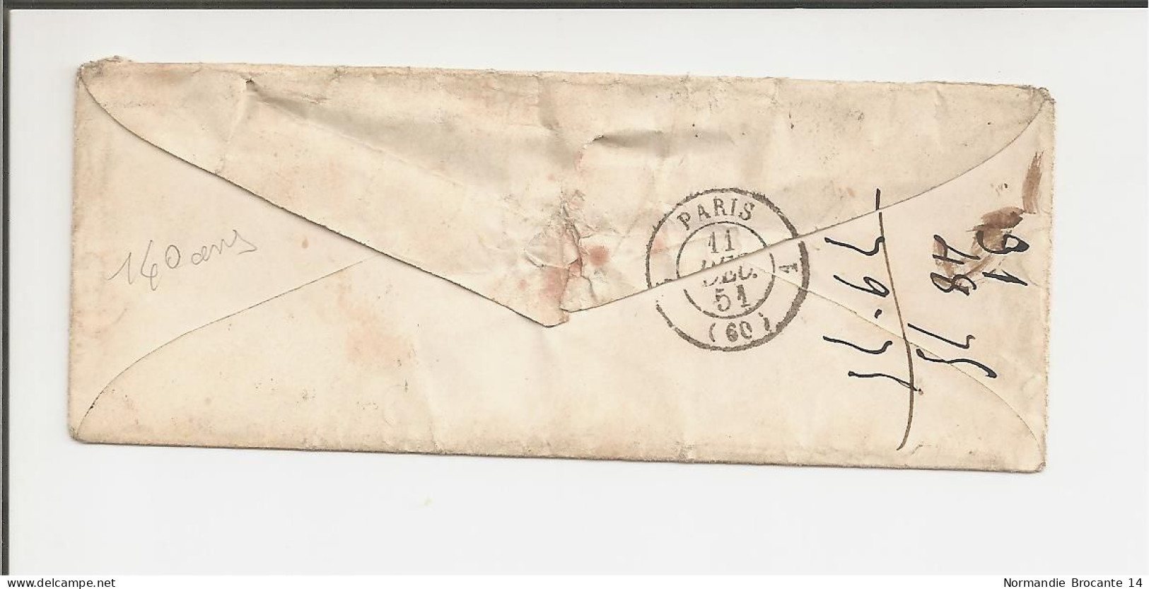 Lettre De Châteaudun Pour Paris De Décembre 1851 - Taxe 25 - 1849-1876: Classic Period