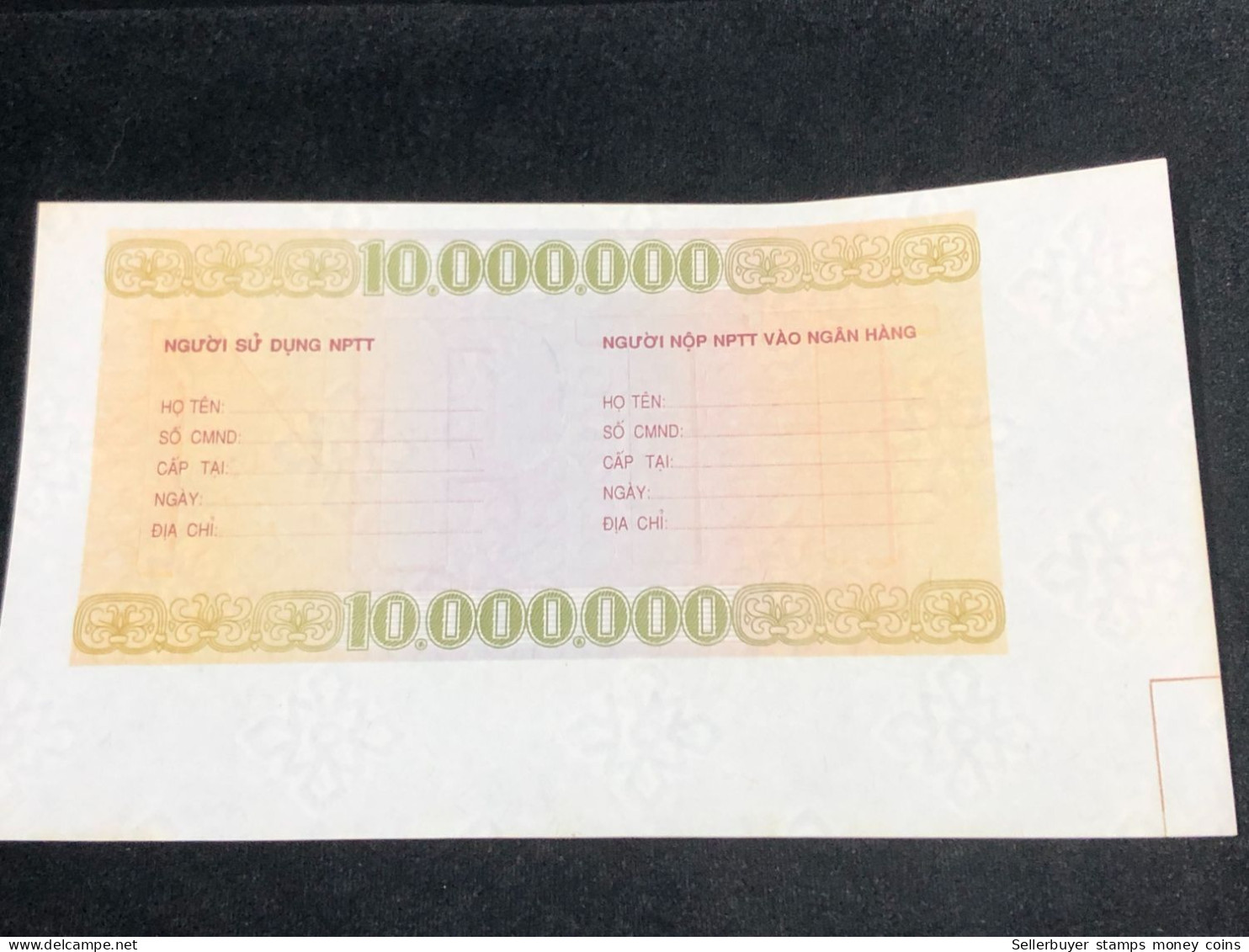 Vietnam Sate Banknote 10 000 000 Dong 1985-1998 Uncirculated Proof.-1pcs Au Rare - Vietnam