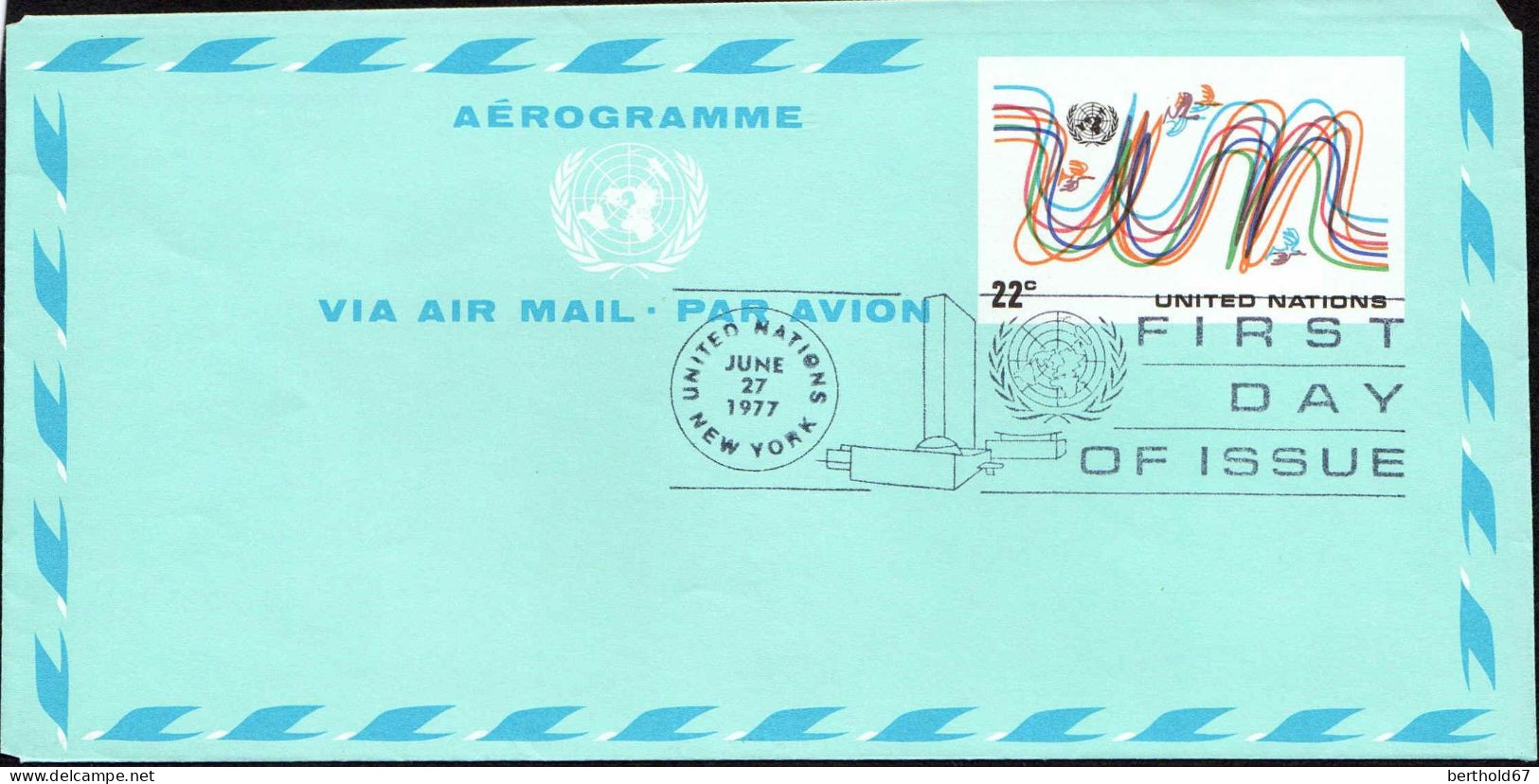 ONU (New-York) Aérogr Fdc (100) Aerogramme UN 22c 27june1977 - Poste Aérienne