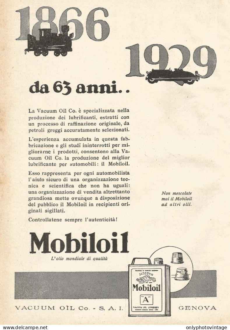 MOBILOIL - Da 63 Anni... - Pubblicitï¿½ Del 1929 - Old Advertising - Publicités