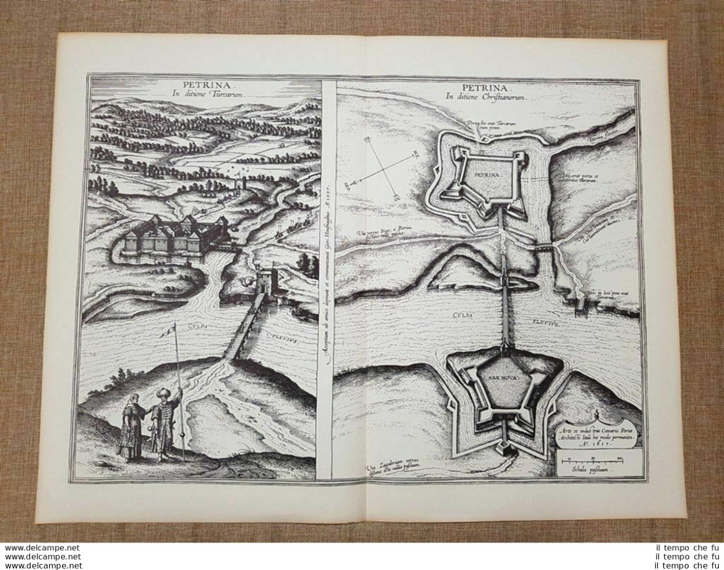 Veduta Della Città Di Petrinja Croatia Anno 1618 Braun E Hogenberg Ristampa - Cartes Géographiques