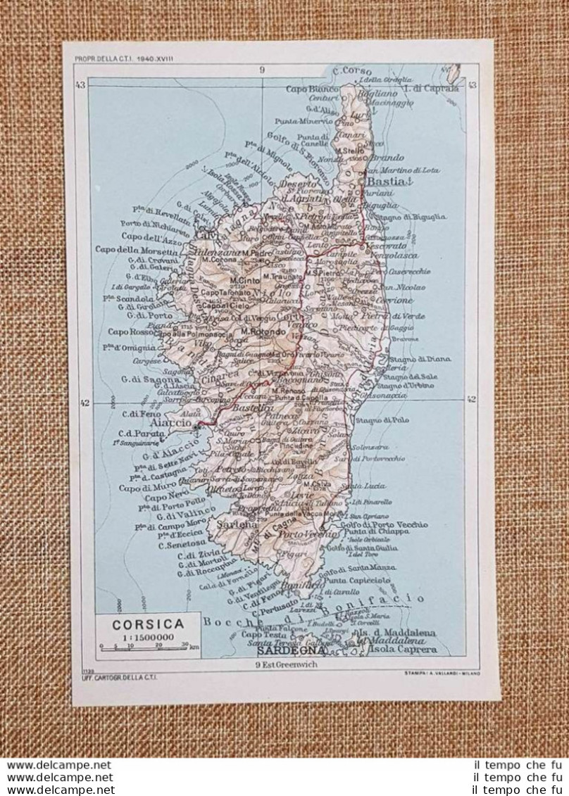 Carta Geografica O Cartina Del 1940 La Corsica Francia T.C.I. - Geographische Kaarten