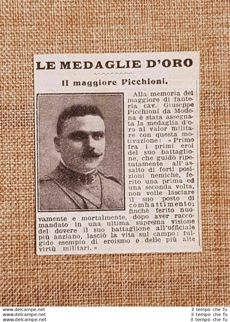 Medaglia Oro Maggiore Giuseppe Picchioni Da Modena Nel 1918 Guerra Mondiale WW1 - Other & Unclassified