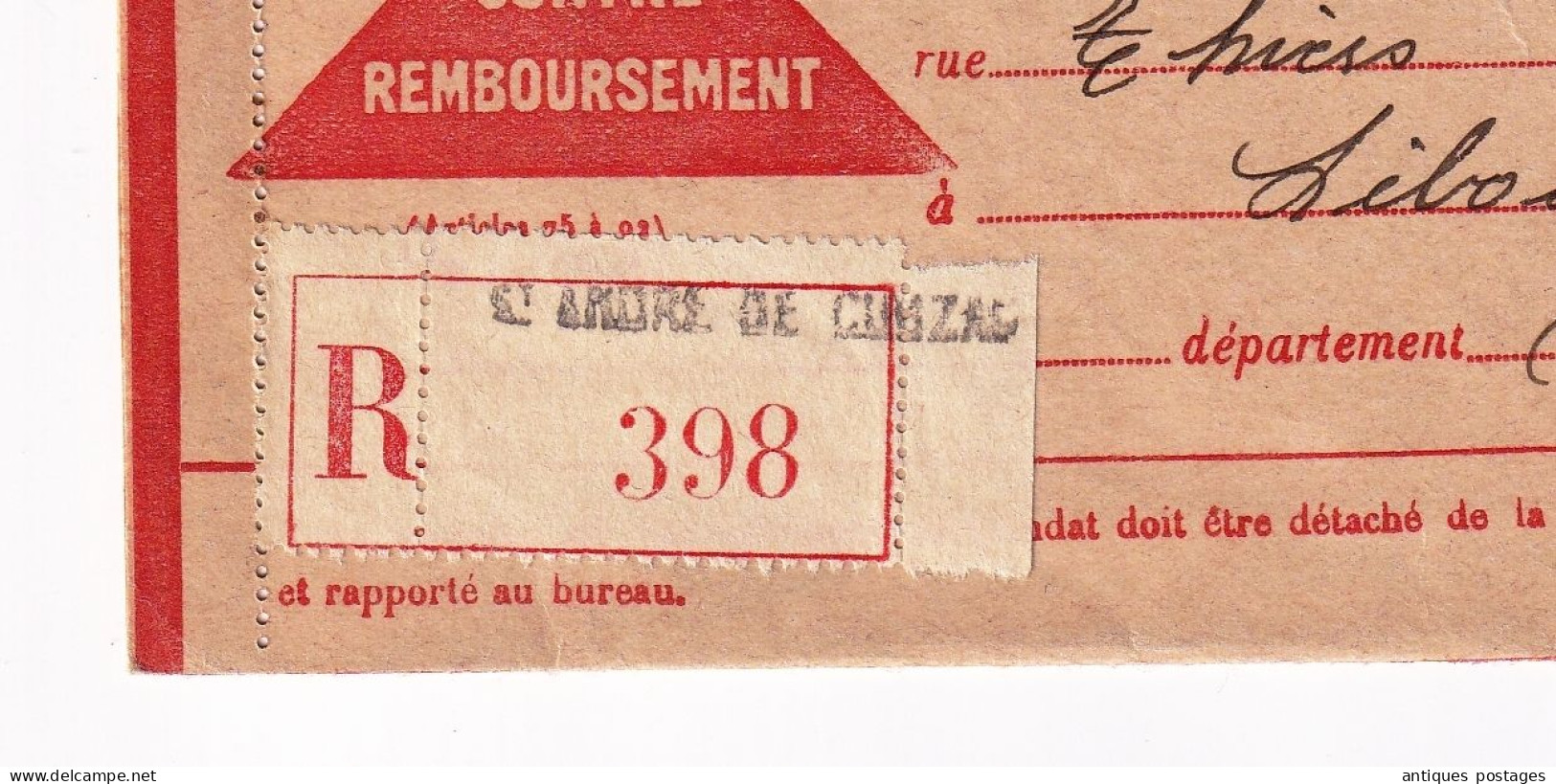 Recommandé 1931 Saint André De Cubzac Gironde Timbre Exposition Coloniale 1F50 Carte Remboursement Saint-Bonnet Huissier - Brieven En Documenten