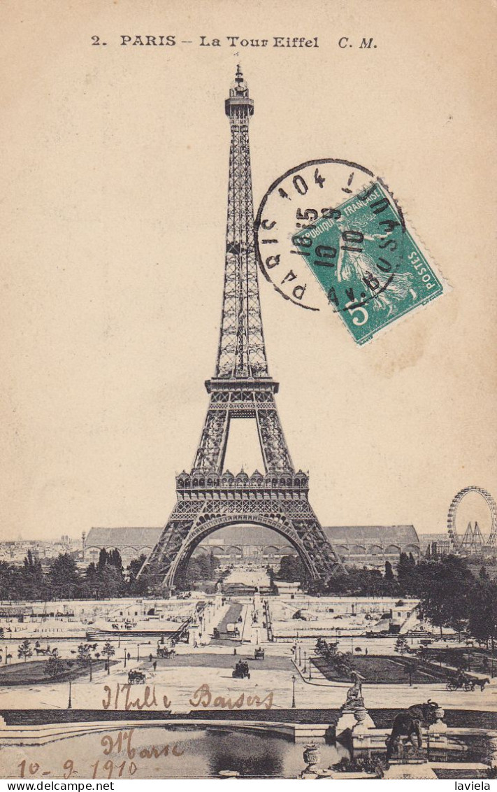75 PARIS 7e - La Tour Eiffel - Circulée 1910 - Tour Eiffel