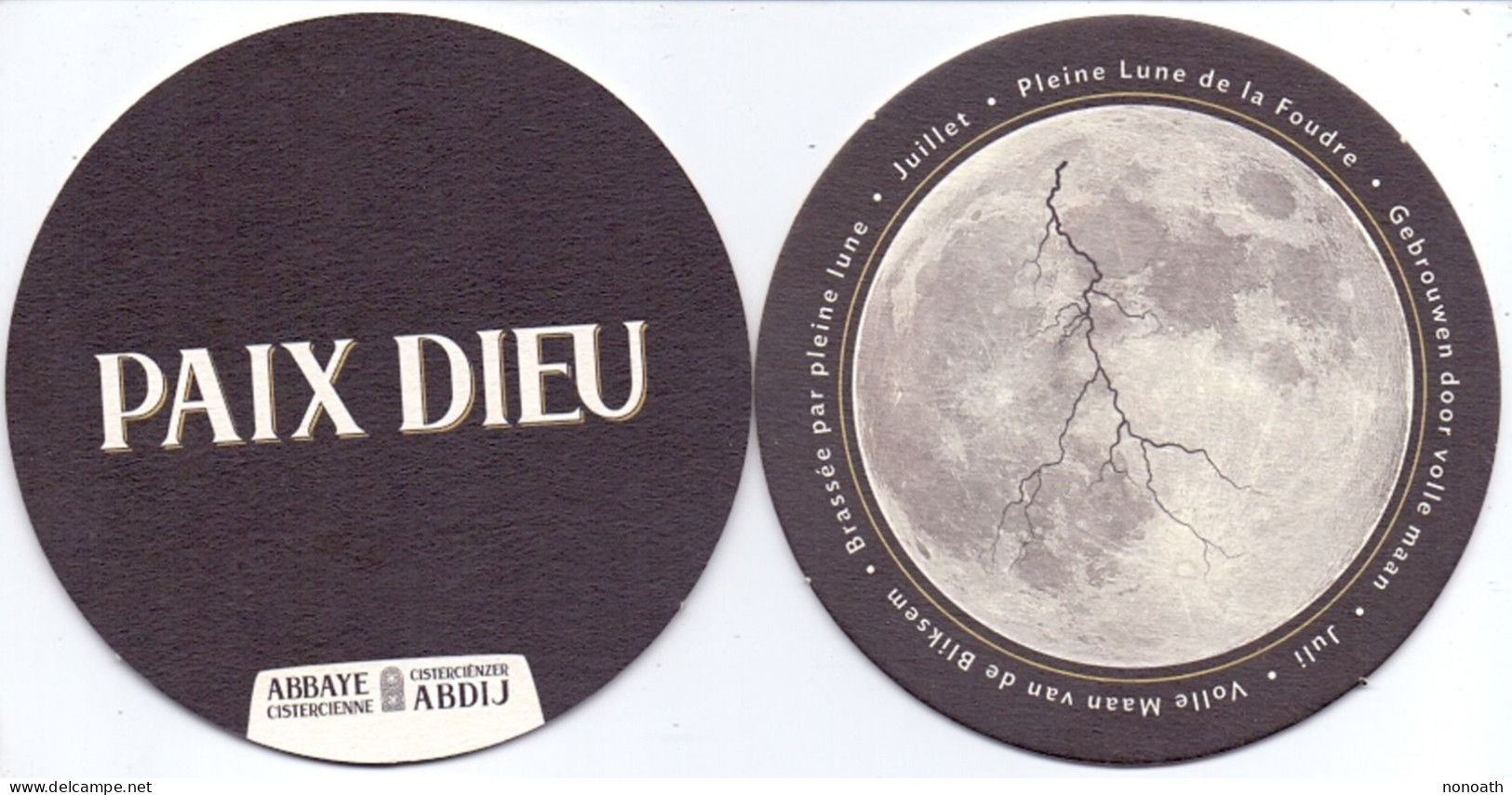 Sous Bock Paix Dieu "Pleine Lune De La Foudre" Brie Caulier Bonsecours Recto Verso - Bierdeckel