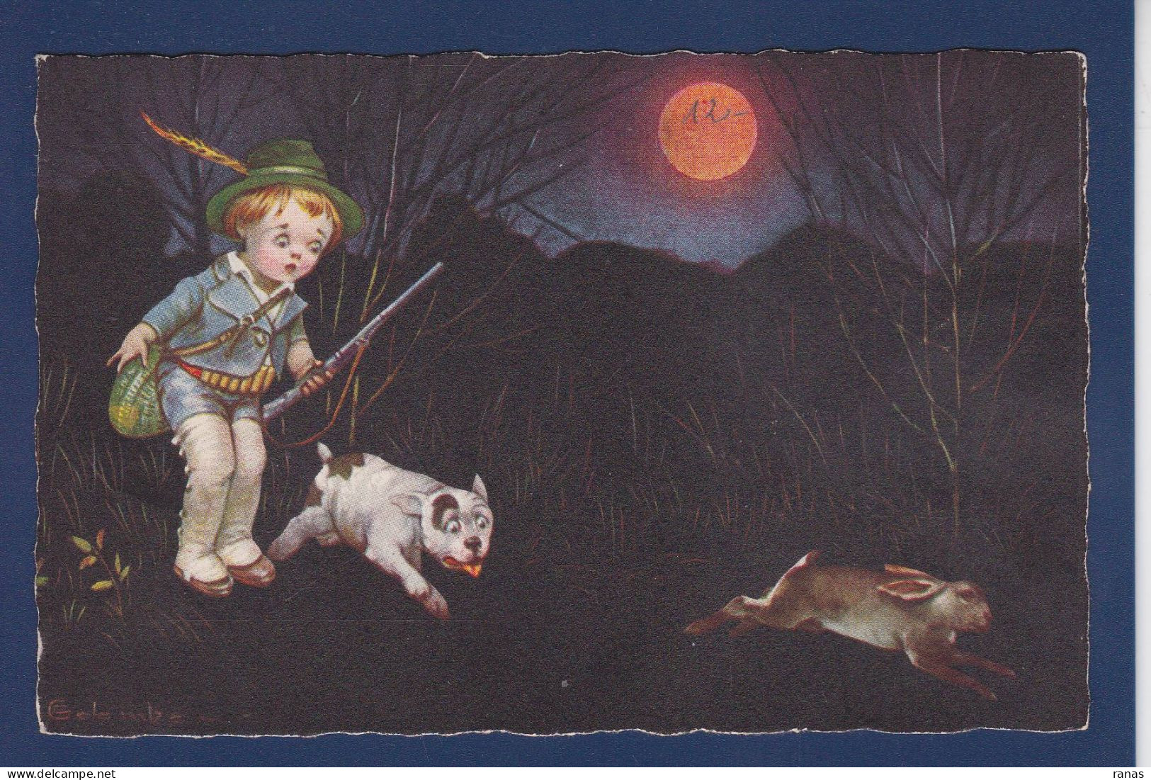 CPA Colombo Enfants Illustrateur Italien Art Déco écrite Sport Chasse Chien Lapin 902-1 - Colombo, E.