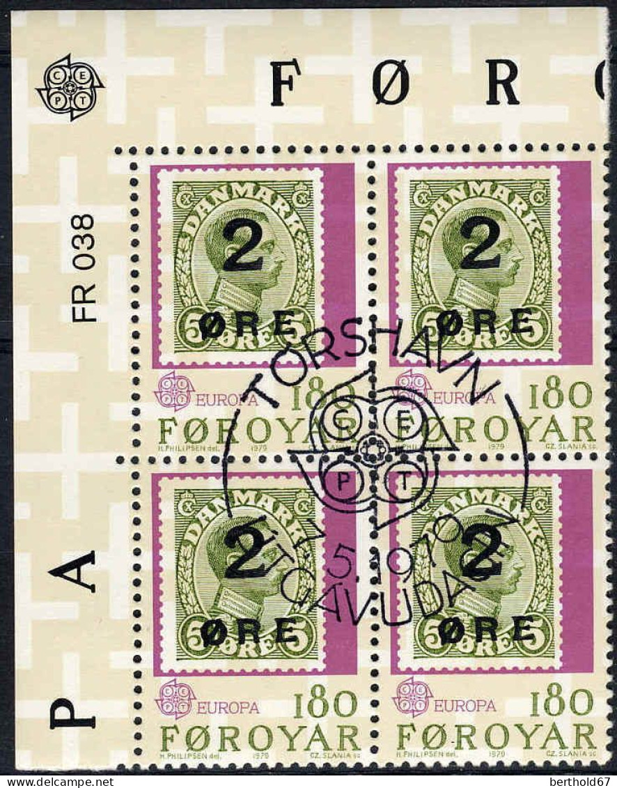 Feroe Poste Obl Yv: 37/38 Europa Cept Histoire Postale Bloc De 4 CdF Torshaven 7-5-79 (TB Cachet à Date) - Faroe Islands