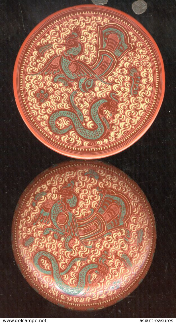 Antique Burma  Royalty 8-piece Hand-painted, Hand Etched Coaster Set Intricate Work Ca 1900 - Arte Asiatica