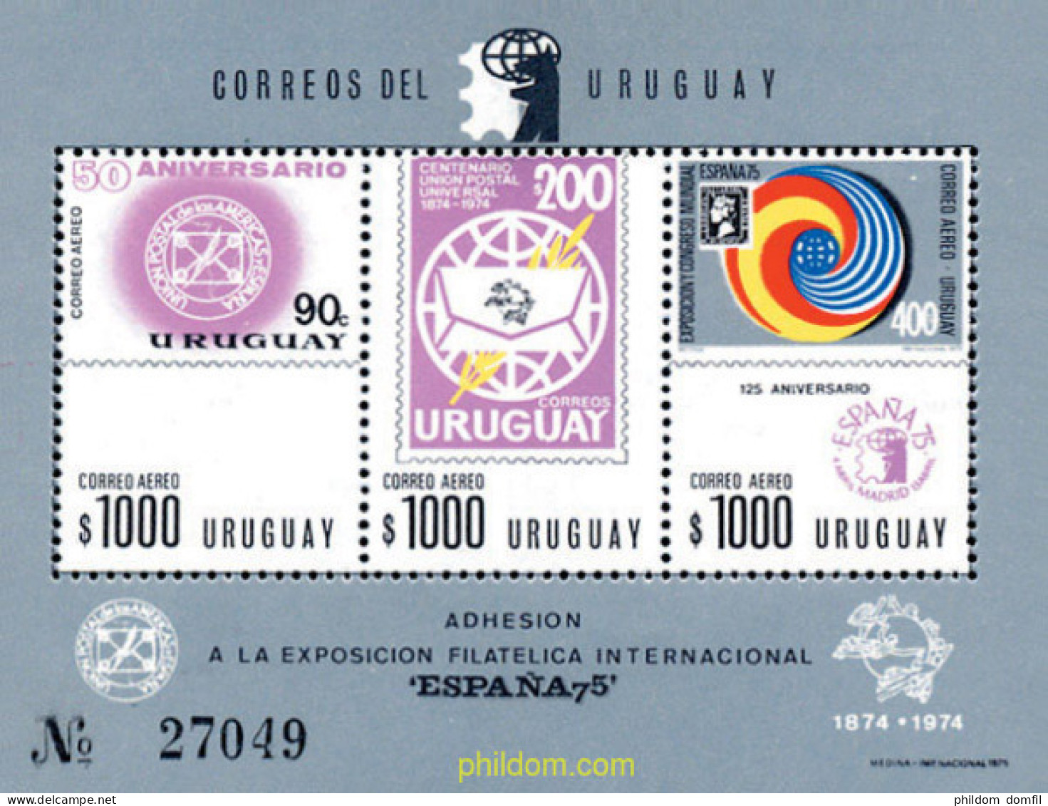 730782 HINGED URUGUAY 1975 ESPAÑA 75. EXPOSICION FILATELICA INTERNACIONAL - Uruguay