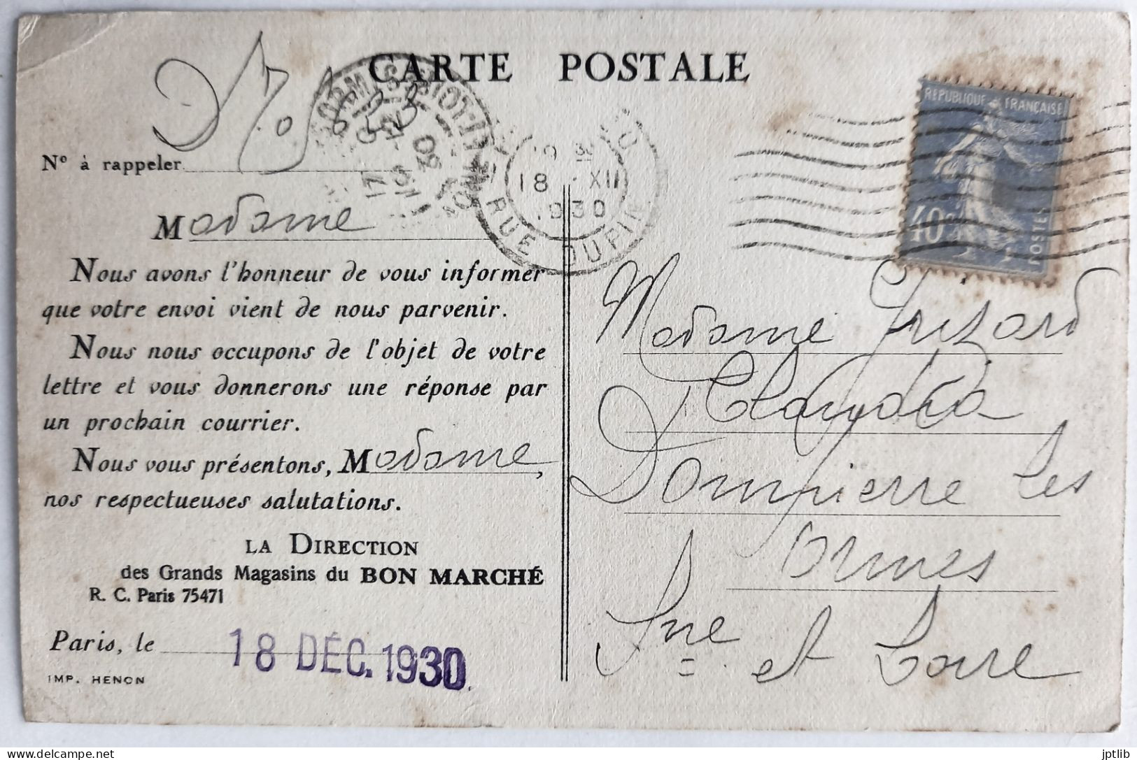 CPA Carte Postale / Ephemera / Publicité / AU BON MARCHÉ, Maison A. Boucicaut / Bureaux Des Voyages Et Des Théâtres. - Magasins