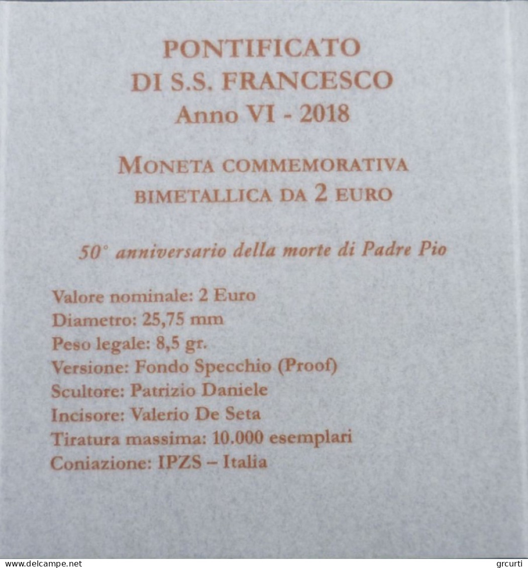 Vaticano - 2 Euro 2018 - 50° Anniversario Della Morte Di Padre Pio - UC# 106 - Vatican