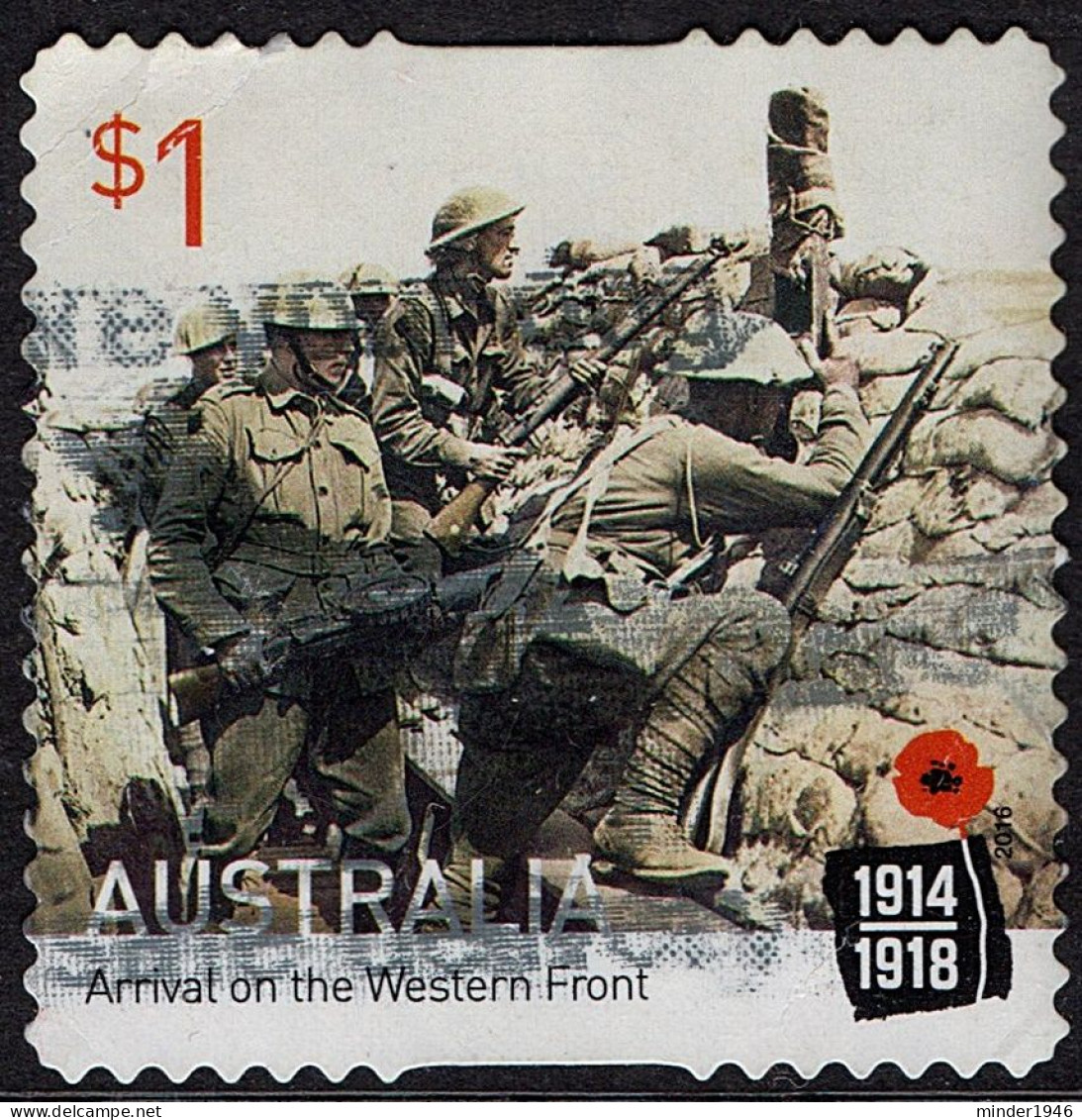 AUSTRALIA 2016 $1 Multicoloured, 100th Anniv Of World War I-Arrival On The Western Front Self Adhesive FU - Usados