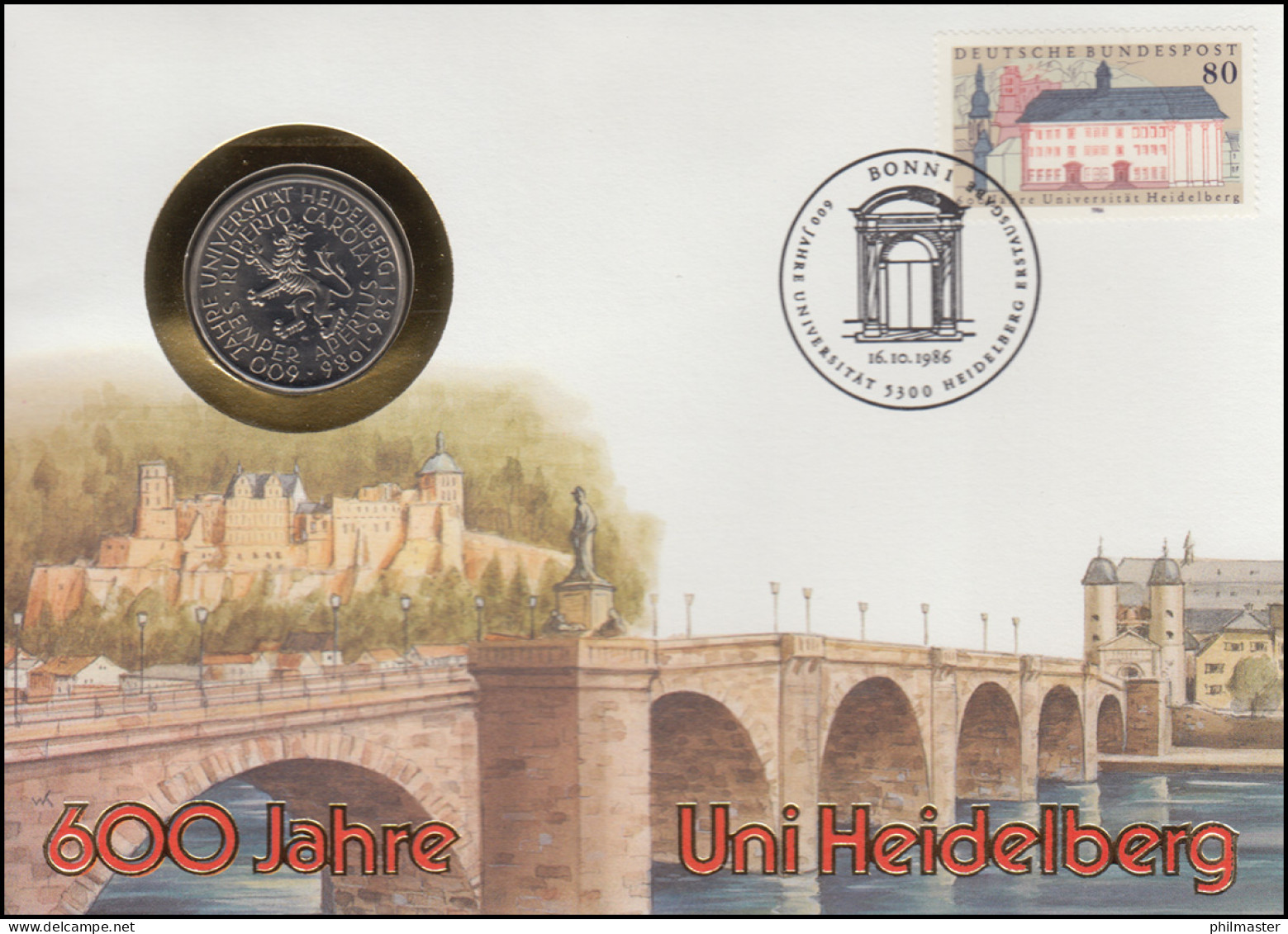 Numisbrief Universität Heidelberg, 5 DM / 80 Pf., ESST Bonn 16.10.1986 - Enveloppes Numismatiques