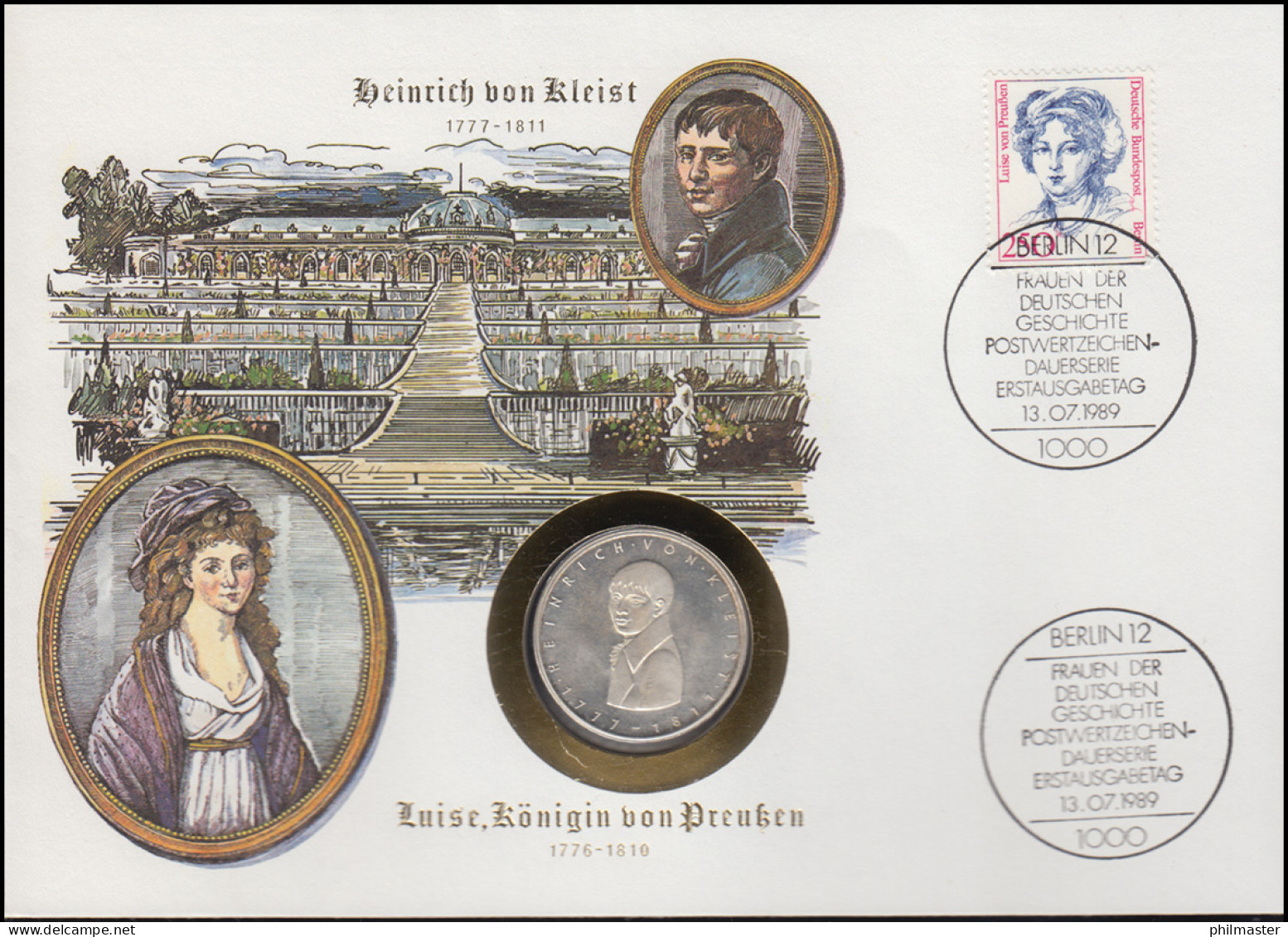 Numisbrief H. Von Kleist / Luise Von Preußen 5 DM / 250 Pf., ESST Bonn 13.7.1989 - Enveloppes Numismatiques