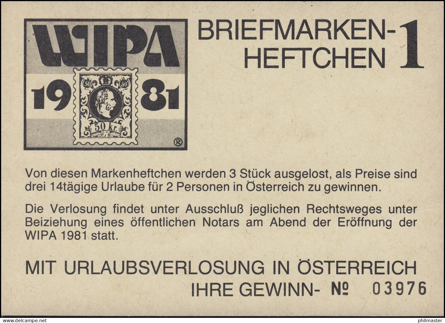 Briefmarkenheftchen 1 Zur WIPA 1981 Urlaubsverlosung, Mit 4mal 1635 Gestempelt - Booklets