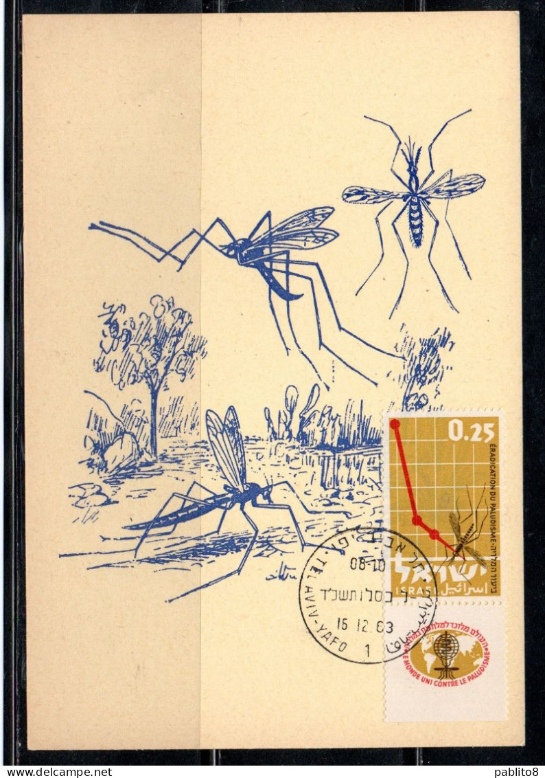 ISRAEL ISRAELE 1962 FIGHT ANTI AGAINST MALARIA PALUDISME 0.25s MAXIMUM MAXI CARD CARTE - Cartes-maximum