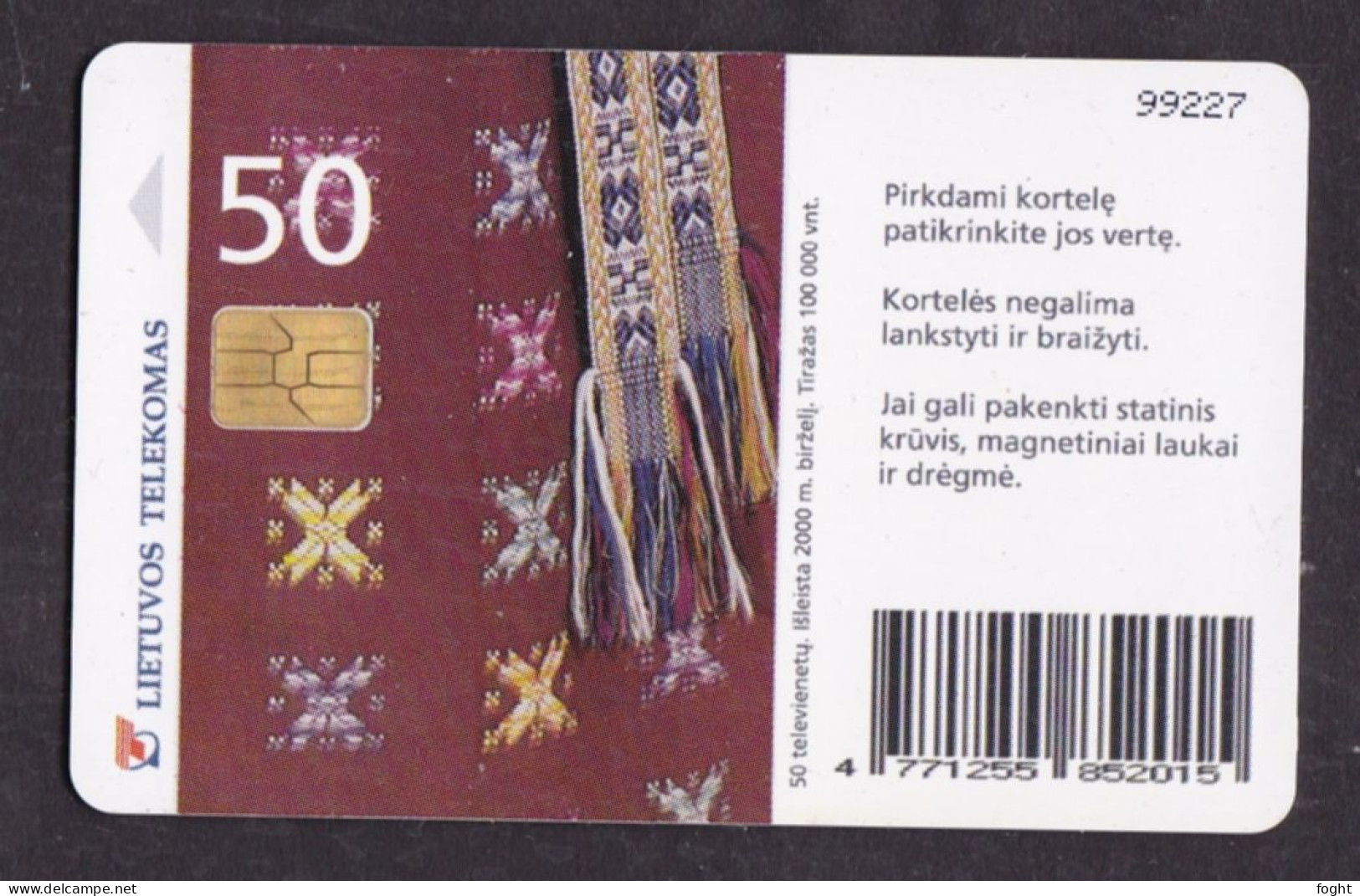 2000 Lietuvos Telekomas Chip Card,A Girl From Suvaikija,50 Units,Col:LT-LTV-C046 - Lithuania