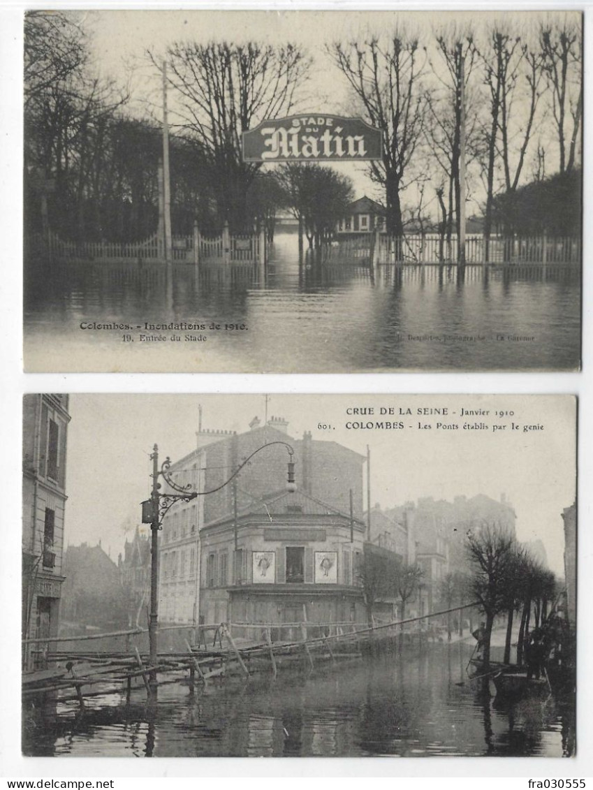 92 - COLOMBES - Inondations De 1910 - Entrée Du Stade ( Pas Courante ), Ponts établis Par Le Génie - Colombes