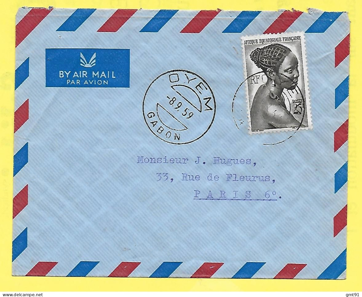 Lettre Par Avion Oblitération Double Cercle A Pont OYEM GABON 1959 - Briefe U. Dokumente