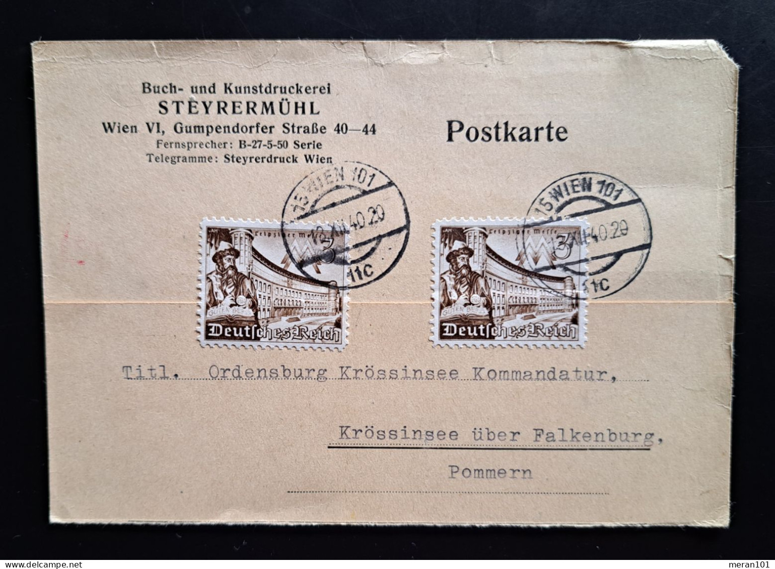Ostmark 1940, Bedarf-Postkarte WIEN MeF - Briefe U. Dokumente