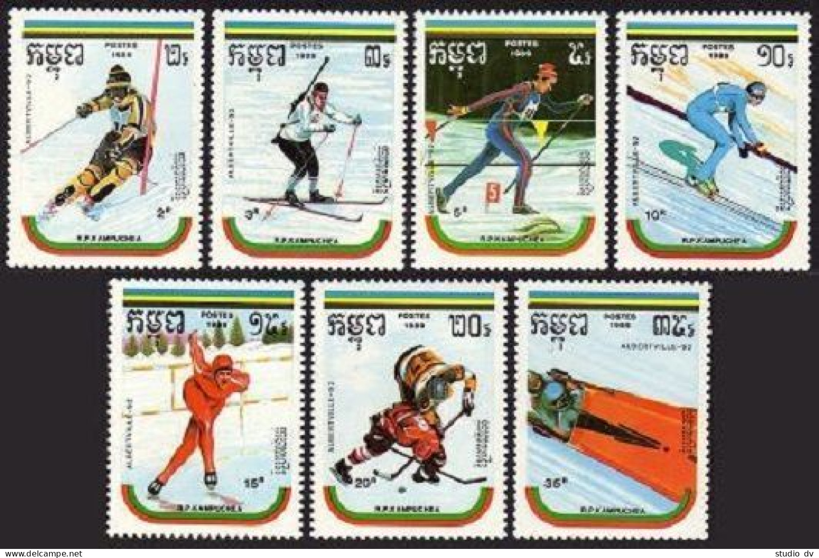 Cambodia 946-952,MNH.Michel 1024-1030. Olympics Albertville-1992.Slalom,Ski Jump - Cambodge