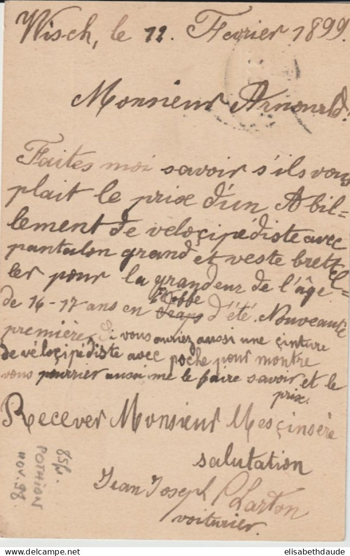 1899 - ALSACE - CACHET CONVOYEUR STRASSBURG SAALES ZUG 635 (IND 7) CP ENTIER De WISCHES => METZ - Briefe U. Dokumente