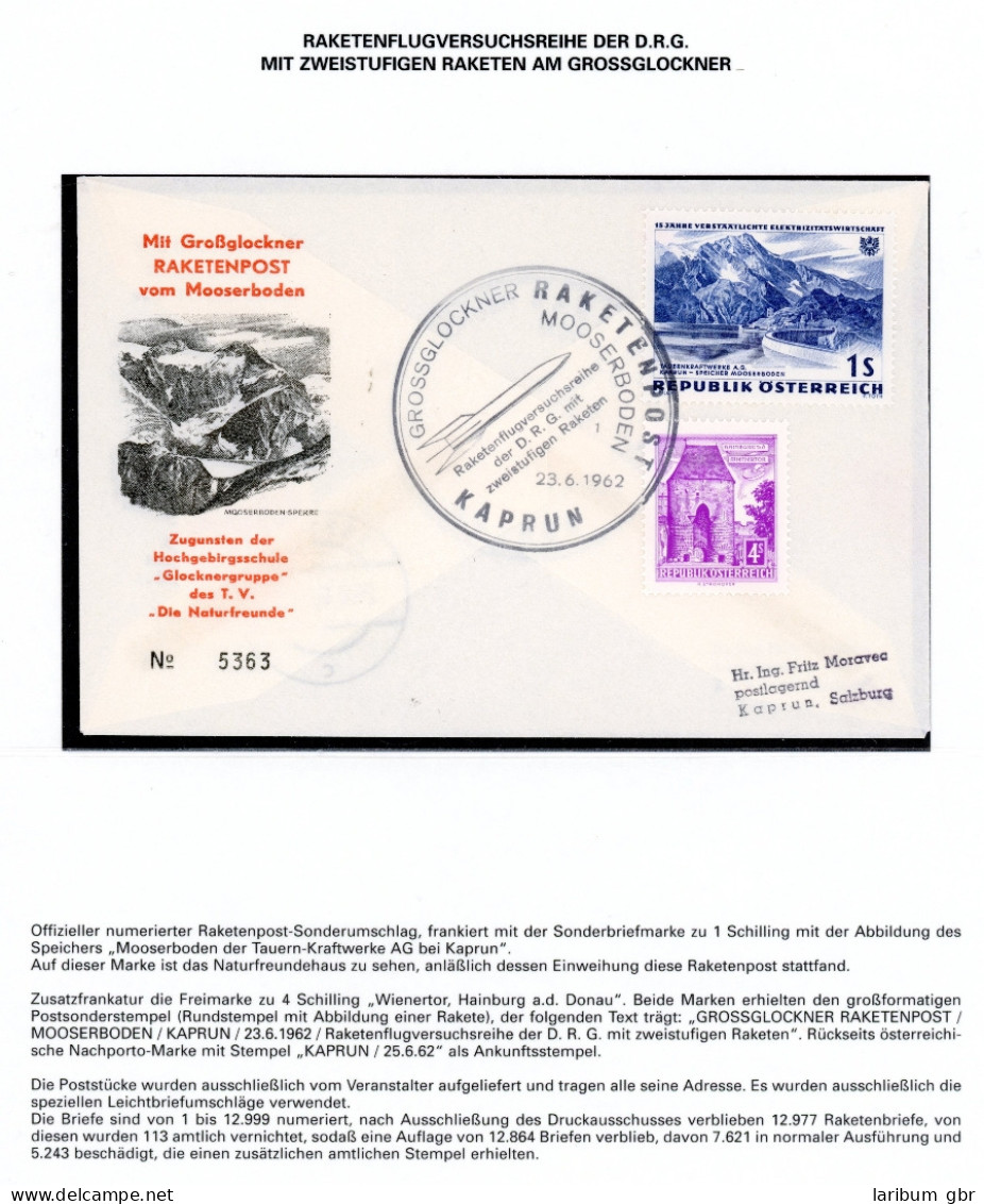 Österreich Raketenpost Grossglockner Mooserboden Der D.R.G. 23.6.192 #KB511 - Otros & Sin Clasificación