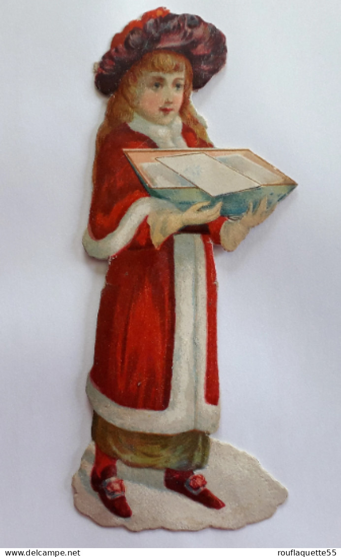 Ancien Chromo Polychrome Découpis, "jeune Fille à La Boite - Fête De Noël" , Vers 1900 - Infantes