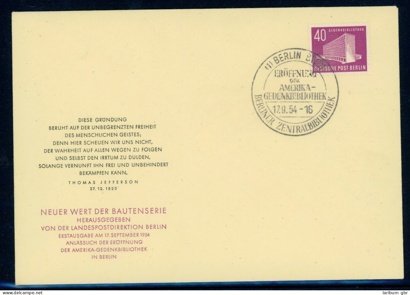 Berlin 122 Amtlicher Ersttagesbrief/FDC #HE429 - Altri & Non Classificati