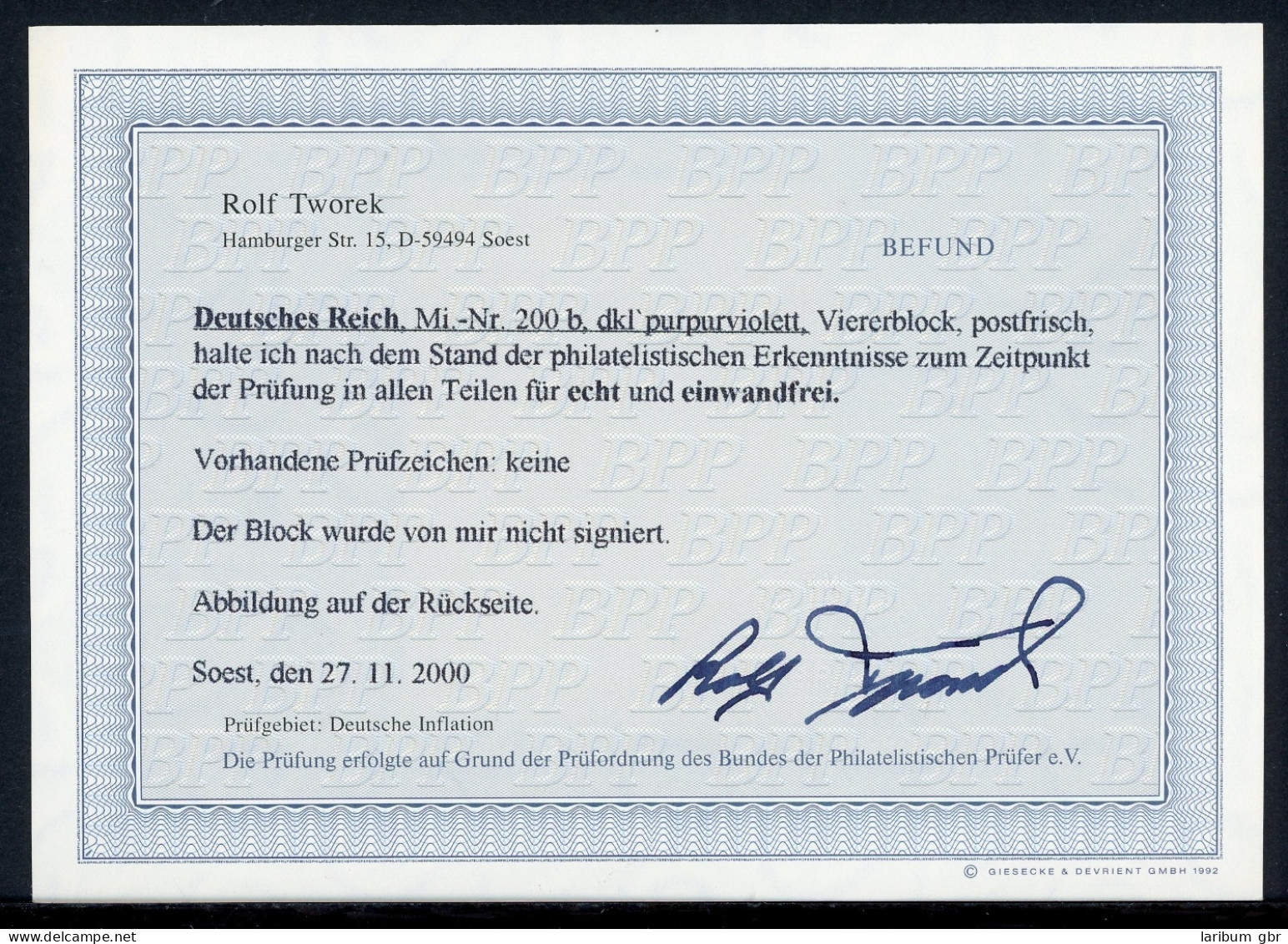 Deutsches Reich Infla 4er Block 200 B Postfrisch Befund #IS907 - Other & Unclassified