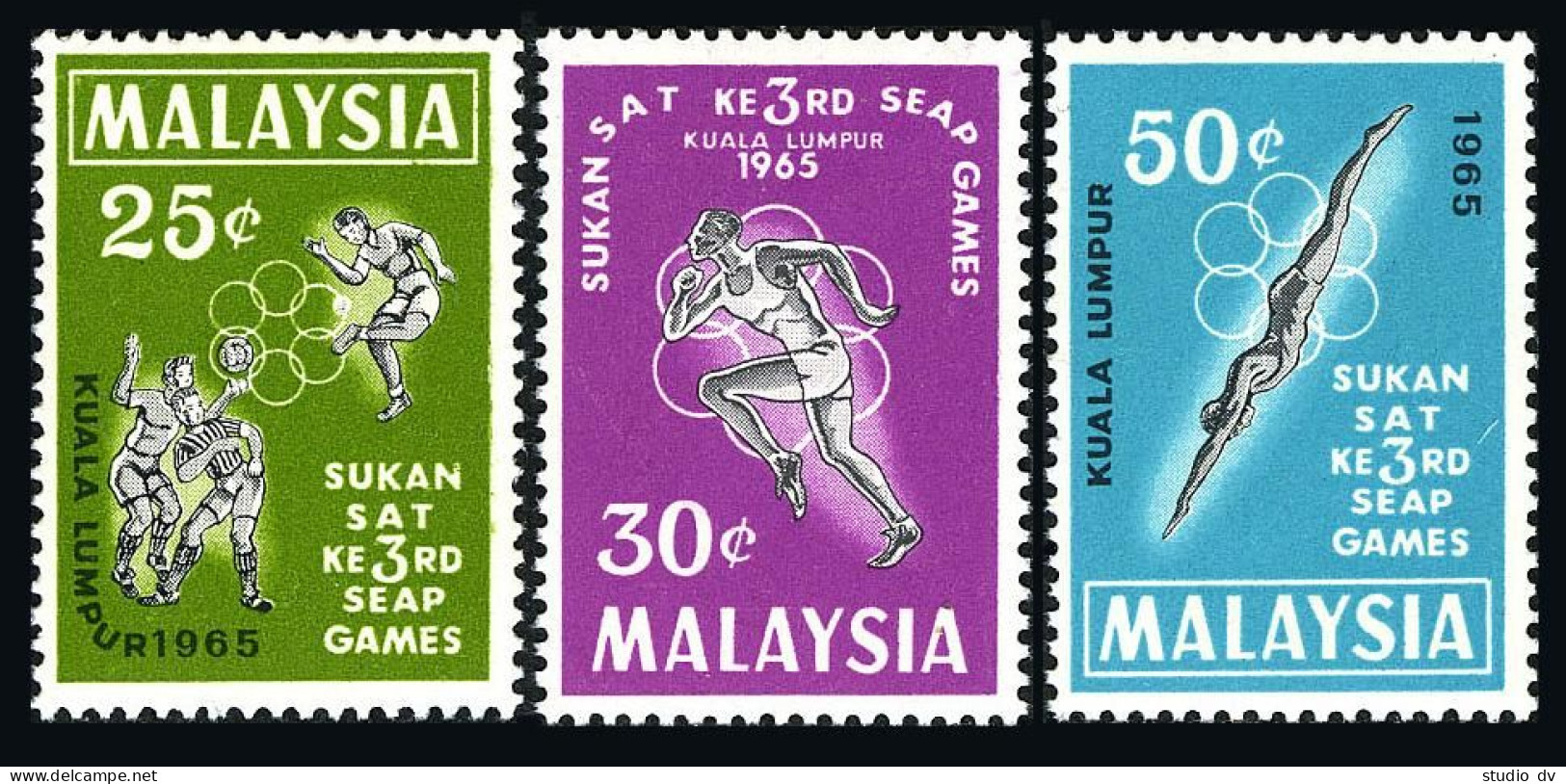 Malaysia 28-30, MNH. Mi 27-29. South East Asia Peninsular Games, 1965. Soccer, - Malaysia (1964-...)