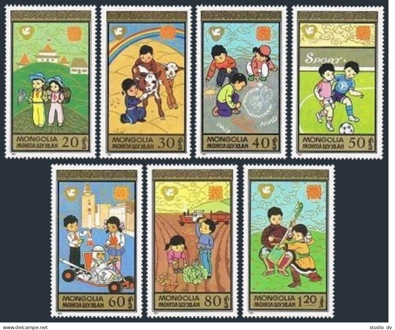 Mongolia 1568-1574,MNH.Children's Activities, 1987.Backpacking,Hunting Butterfly - Mongolië
