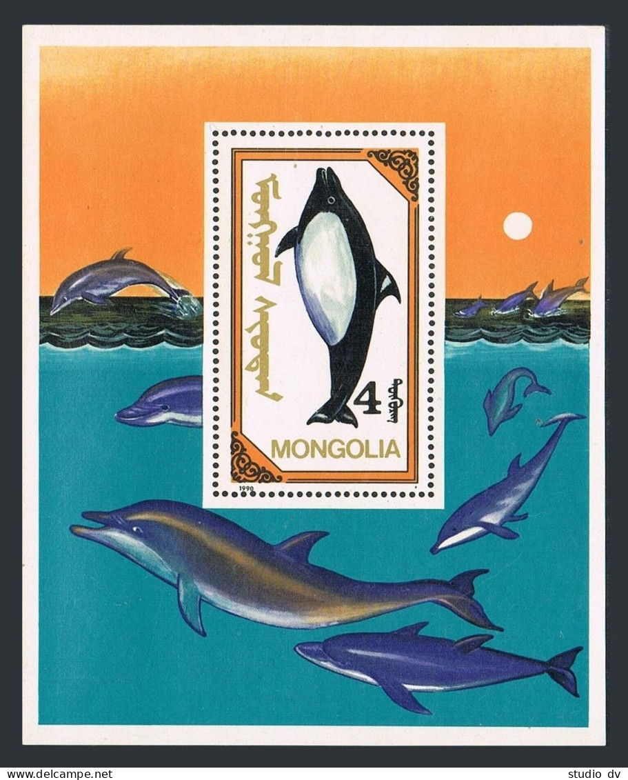 Mongolia 1855-1861,1861A,MNH.Michel 2141-2147,Bl.150. Marine Mammals,1990.Whales - Mongolië