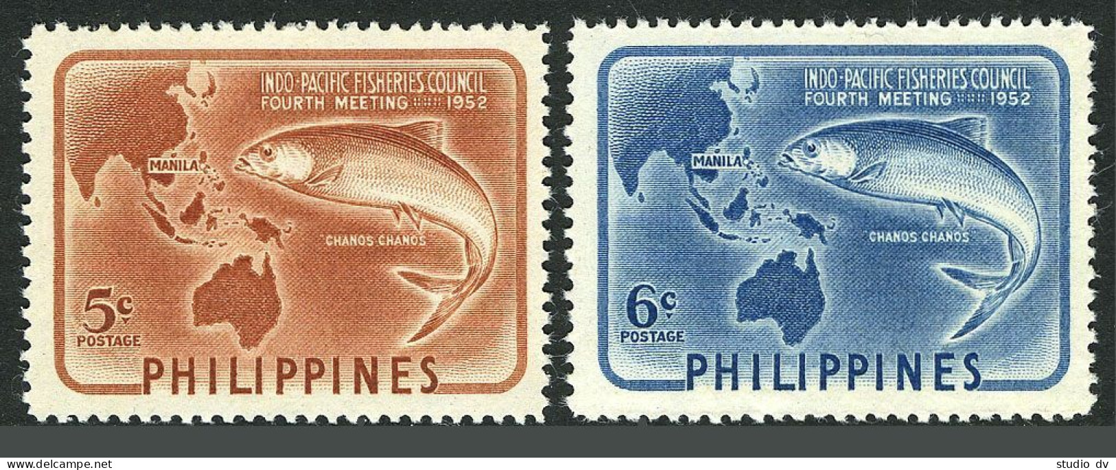 Philippines 578-579, MNH. Mi 559-560. Fisheries Council Meeting 1952. Fish, Map. - Filippine