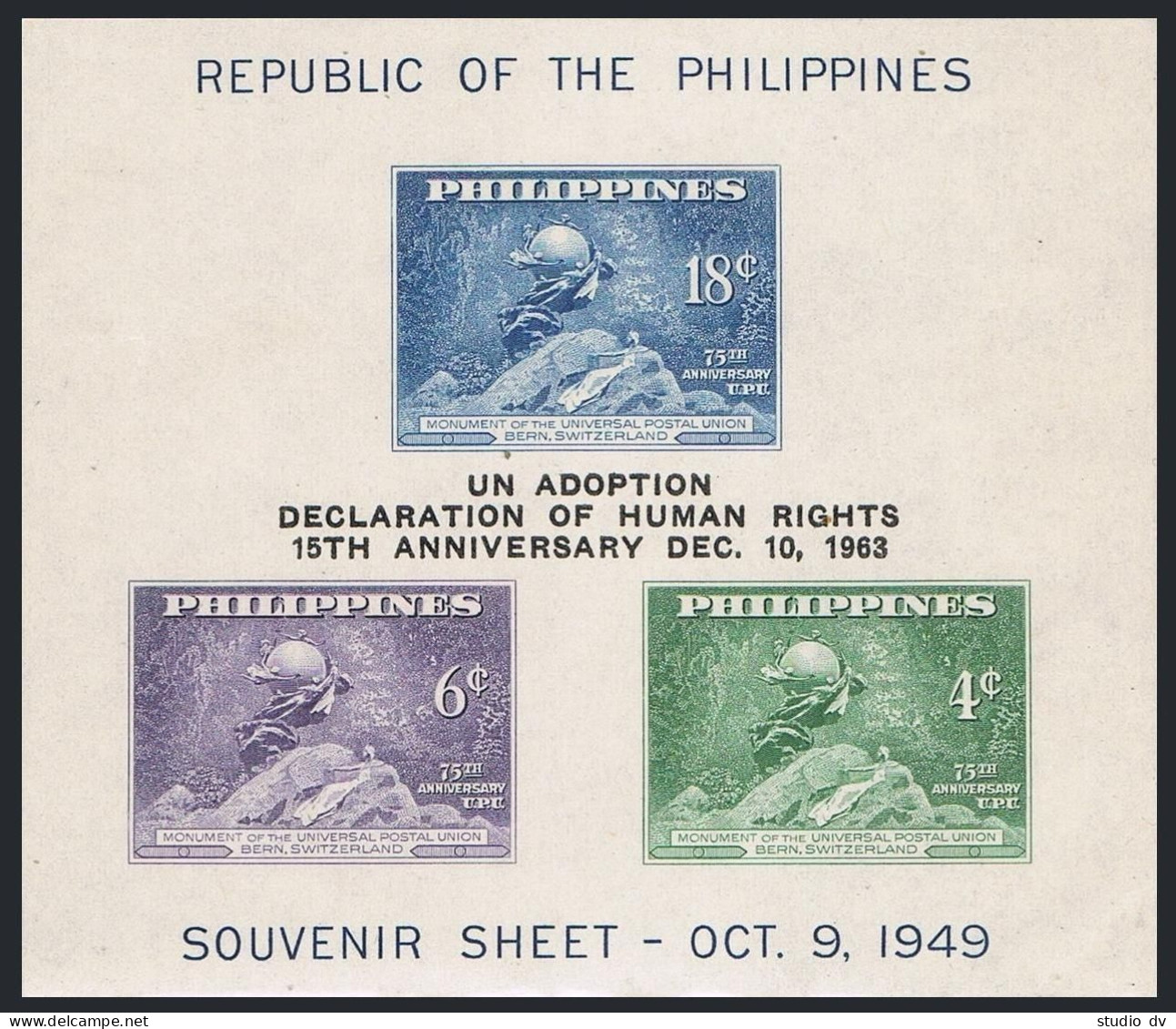 Philippines 901, MNH. Michel Bl.6. UPU-75, DECLARATION OF HUMAN RIGHTS, 1963. - Filippine