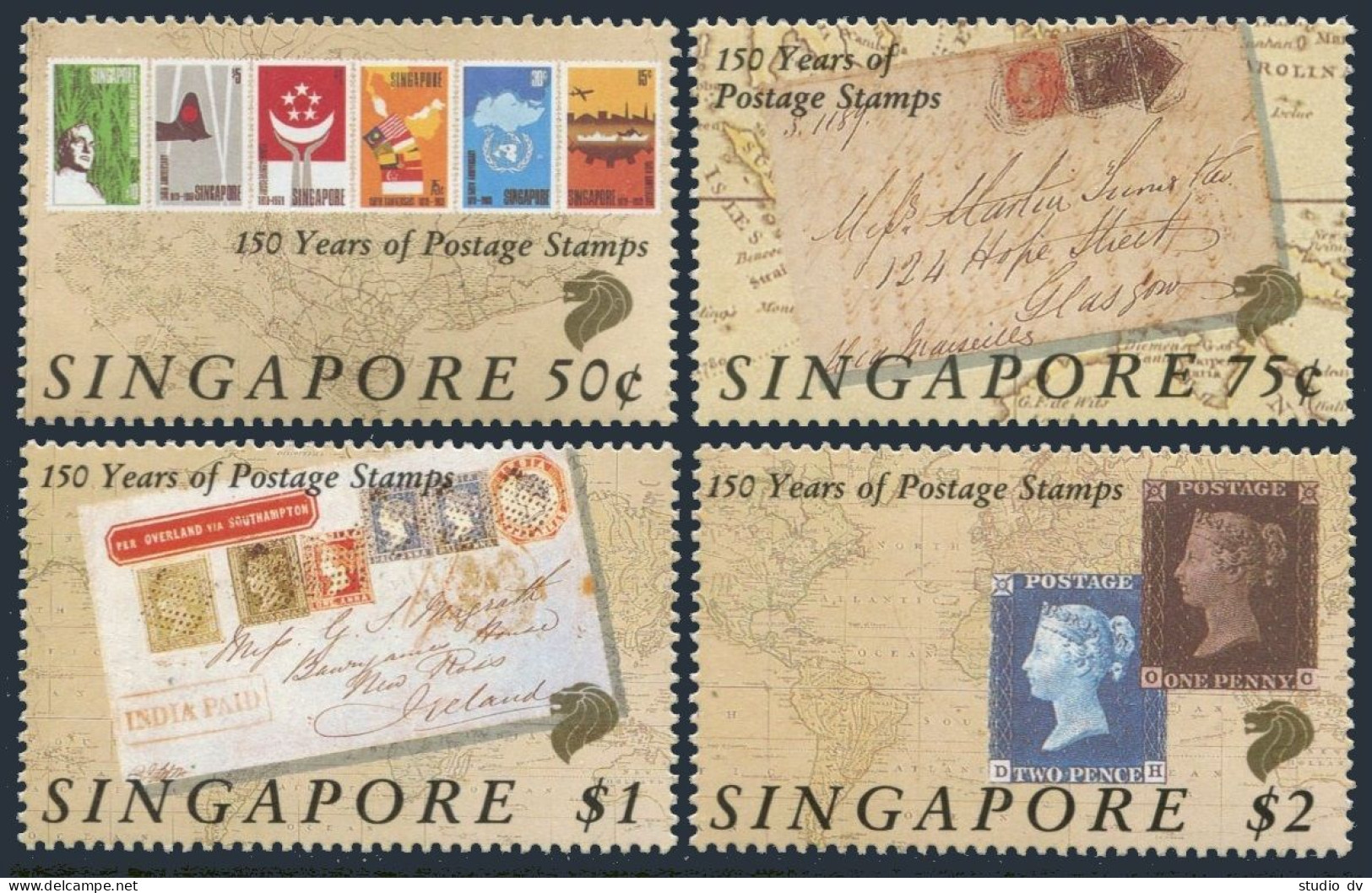 Singapore 563-566,566a,MNH.Michel 594-597,Bl.24. Penny Black,150.LONDON-1990. - Singapour (1959-...)