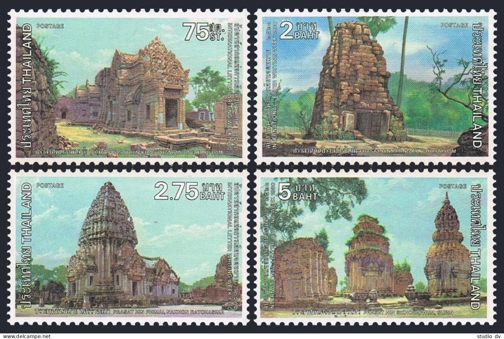 Thailand 925-928,lightly Hinged.Michel 949-952.Letter Writing Week,1980.Temples. - Thailand