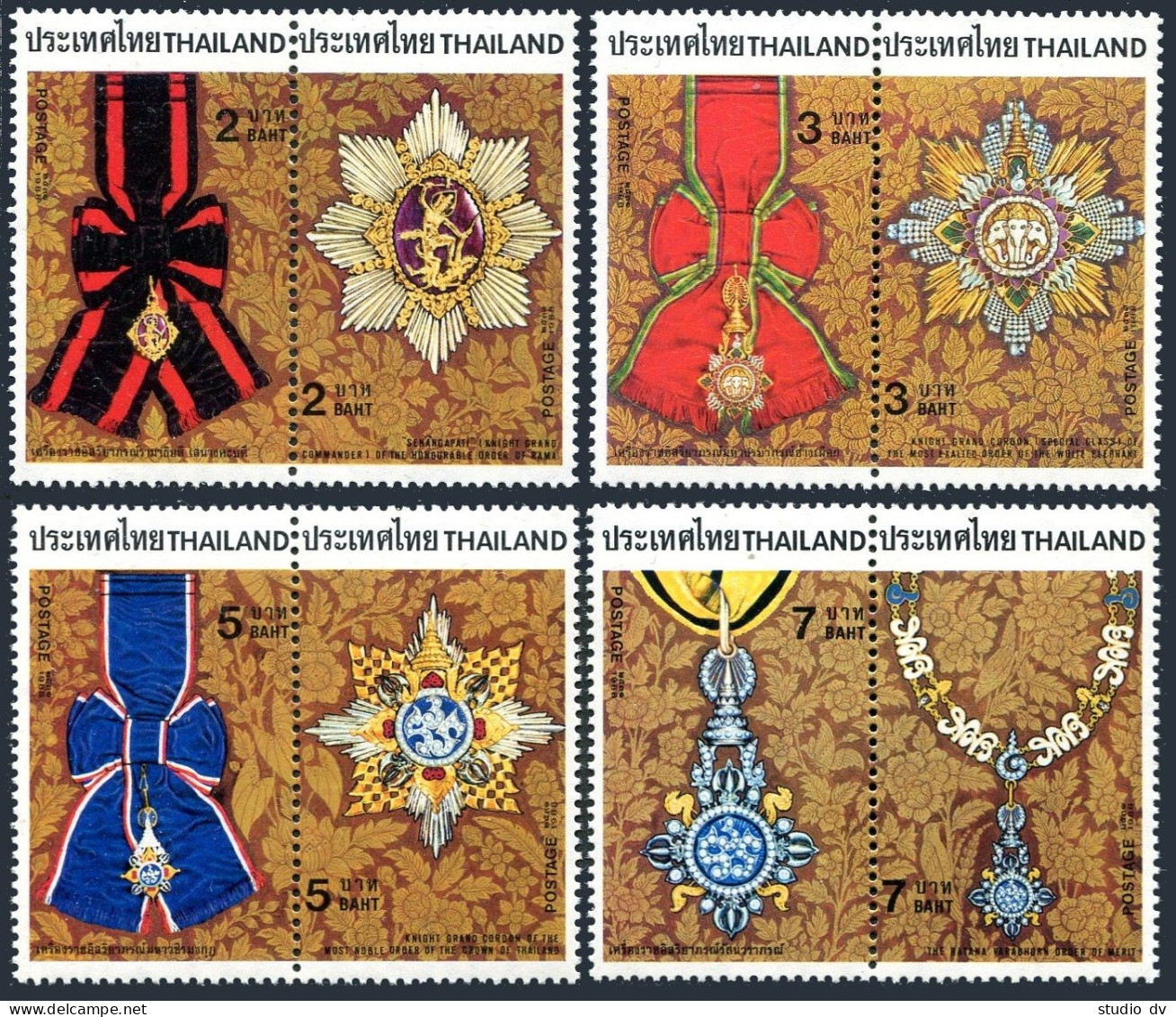 Thailand 1278-1285a Pairs, MNH. Michel 1283-1290. Thai Royal Orders 1988. - Thailand