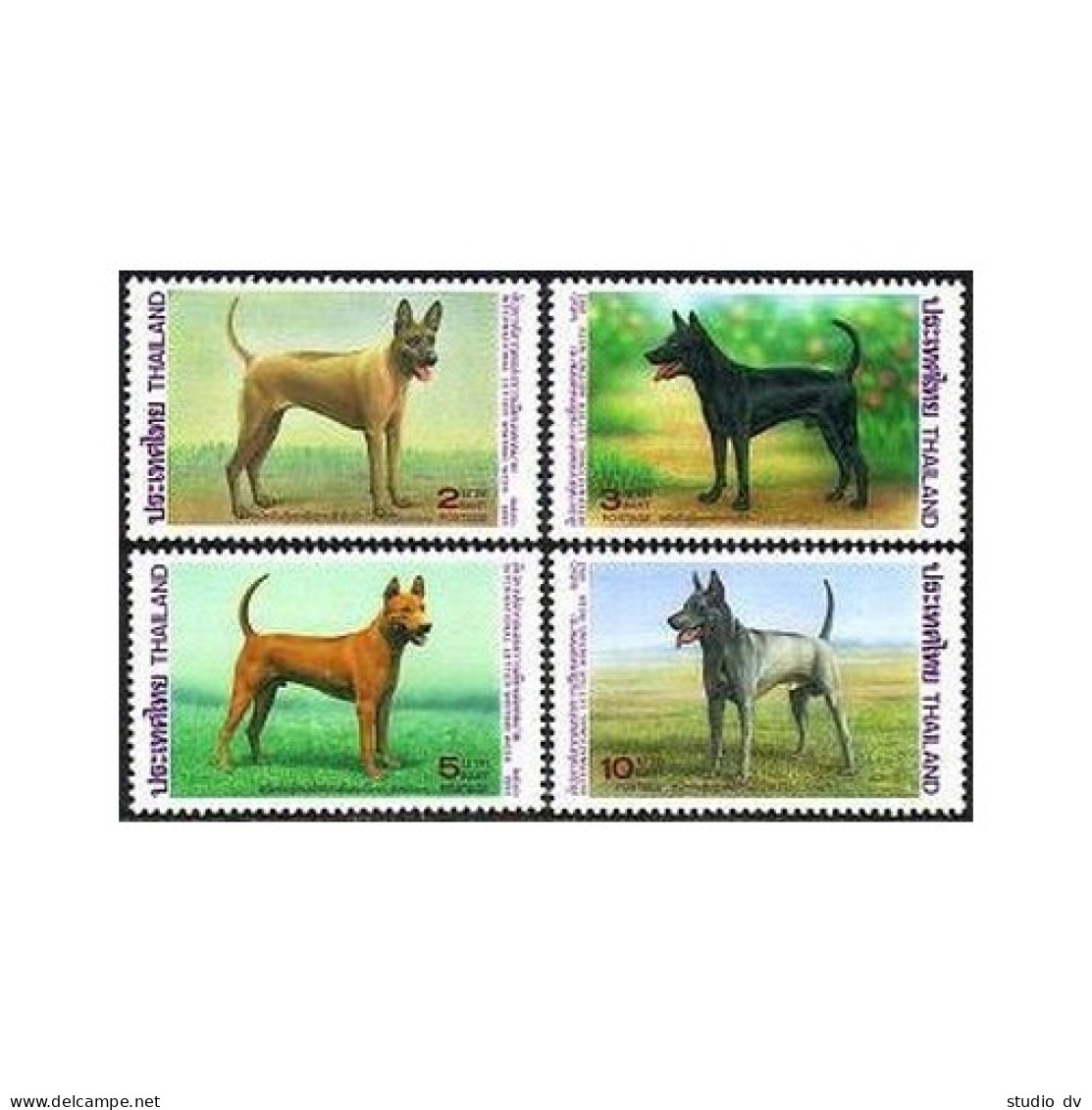 Thailand 1542-1545, 1545a Sheet, MNH. Mi 1574-1577, Bl.52. Ridgeback Dogs, 1993. - Tailandia