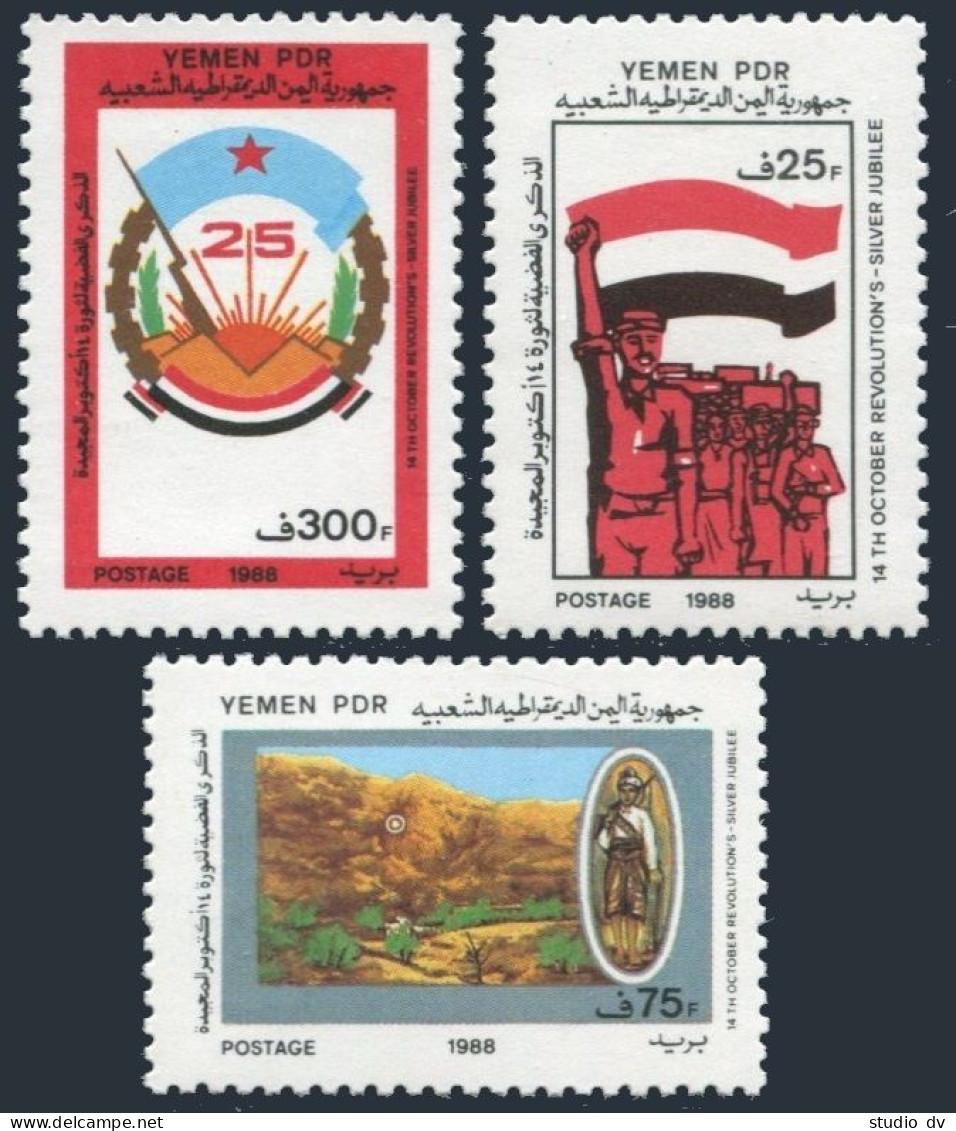 Yemen PDR 410-412,MNH.Michel 435-437. October 14th Revolution,20th Ann.1988. - Yemen