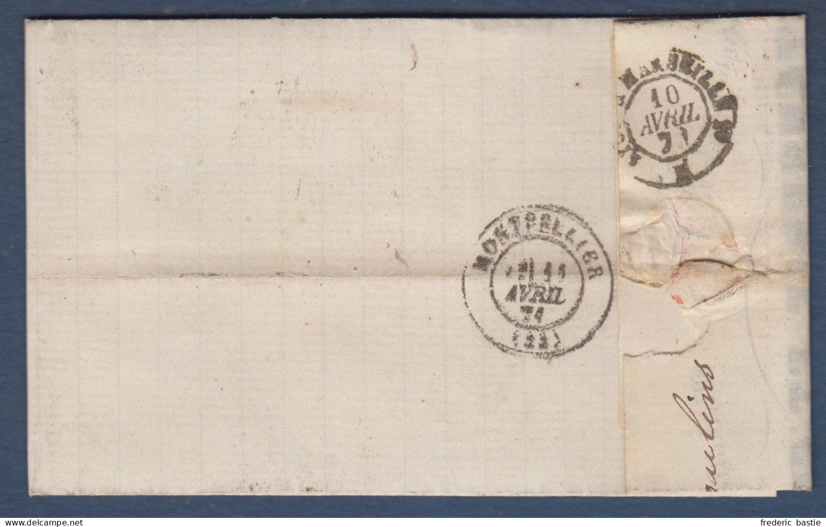 Bordeaux N° 45C ( Pli )  Oblitéré GC  2715 Sur Lettre De Moulins - Cote : 120 € - 1870 Emission De Bordeaux