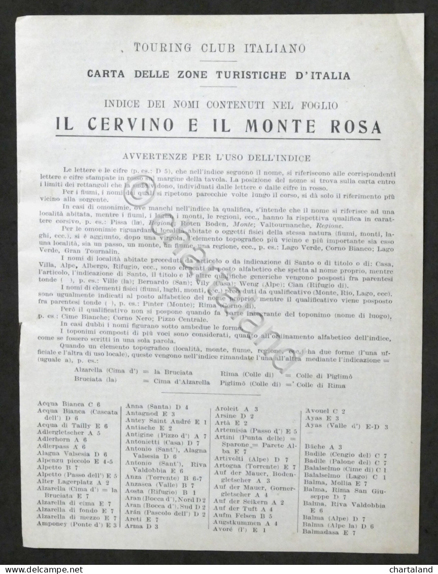 Carta Delle Zone Turistiche D'Italia - Il Cervino E Il Monte Rosa - Other & Unclassified